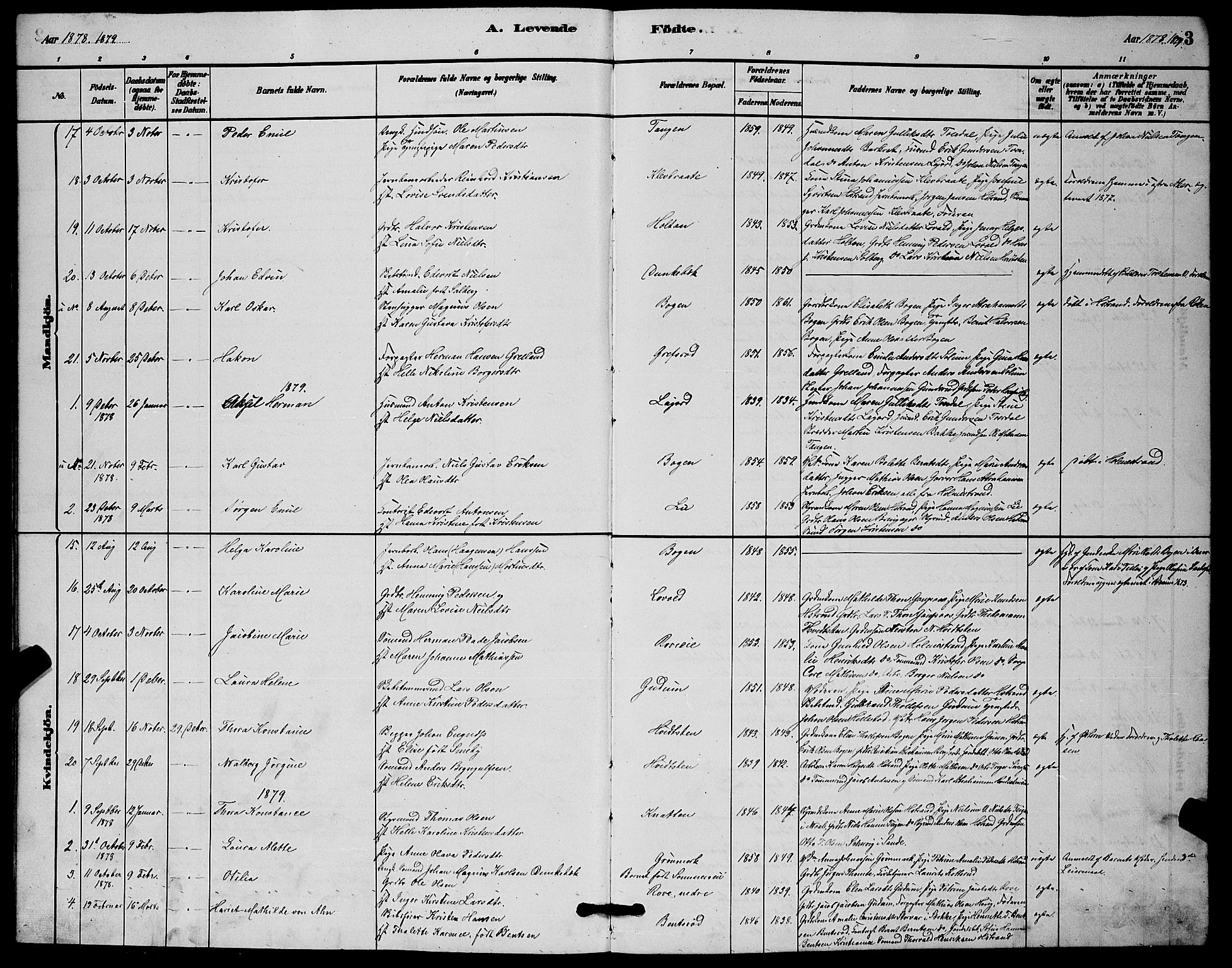 Botne kirkebøker, SAKO/A-340/G/Ga/L0003: Parish register (copy) no. I 3, 1878-1898, p. 3