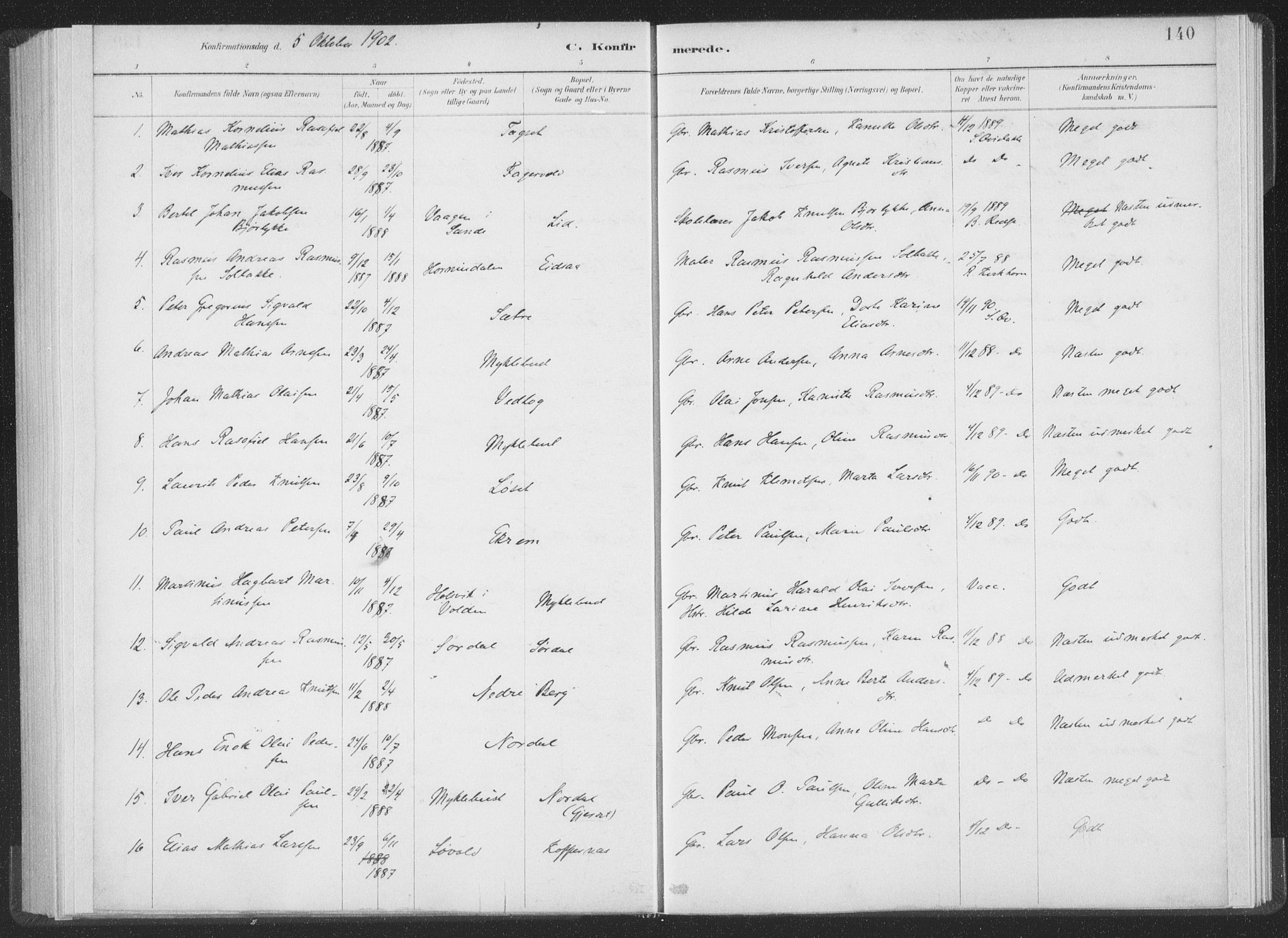 Ministerialprotokoller, klokkerbøker og fødselsregistre - Møre og Romsdal, AV/SAT-A-1454/502/L0025: Parish register (official) no. 502A03, 1885-1909, p. 140