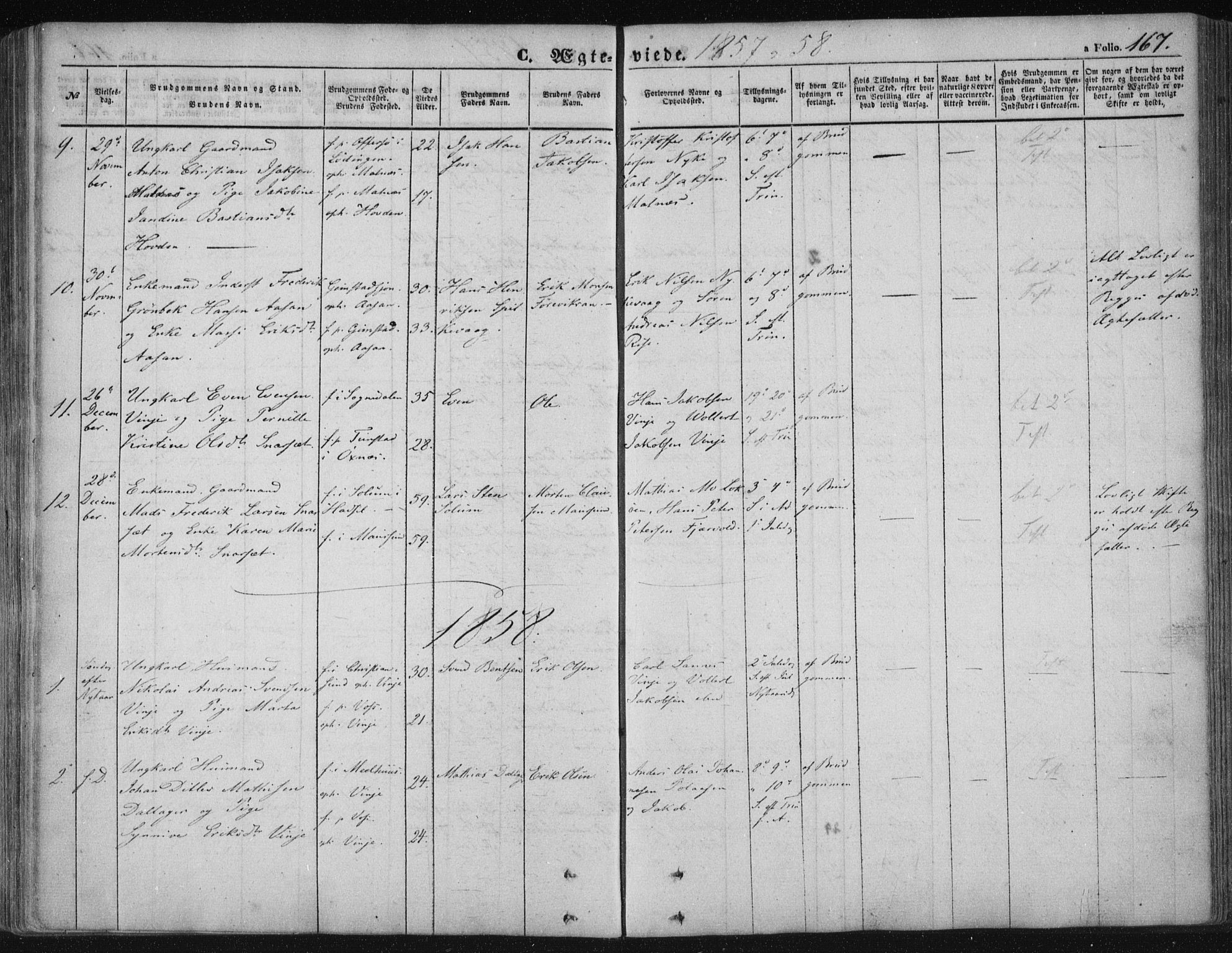 Ministerialprotokoller, klokkerbøker og fødselsregistre - Nordland, SAT/A-1459/891/L1300: Parish register (official) no. 891A05, 1856-1870, p. 167