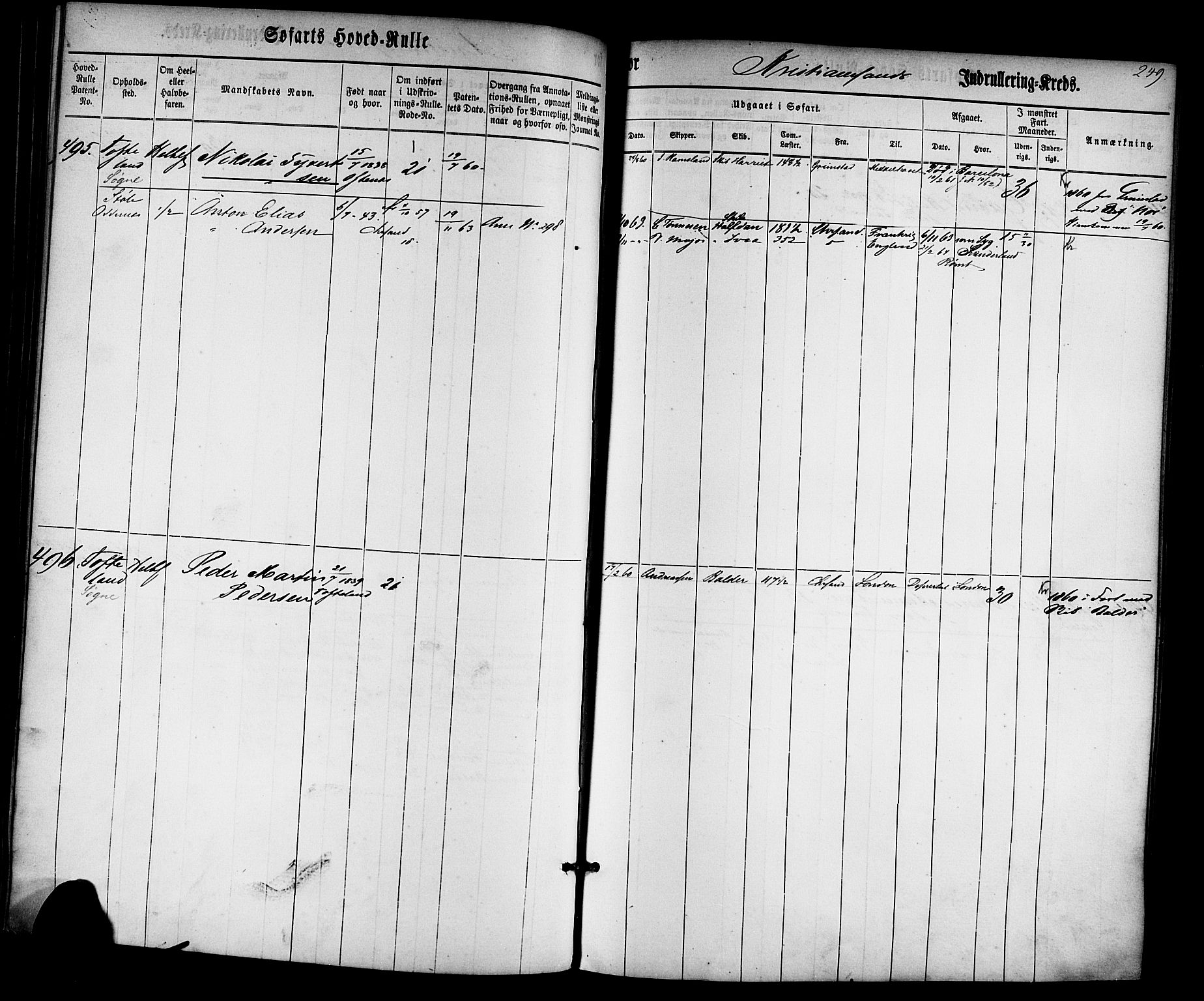 Kristiansand mønstringskrets, AV/SAK-2031-0015/F/Fb/L0025: Hovedrulle nr 1-766, dublett, J-4, 1860-1870, p. 256