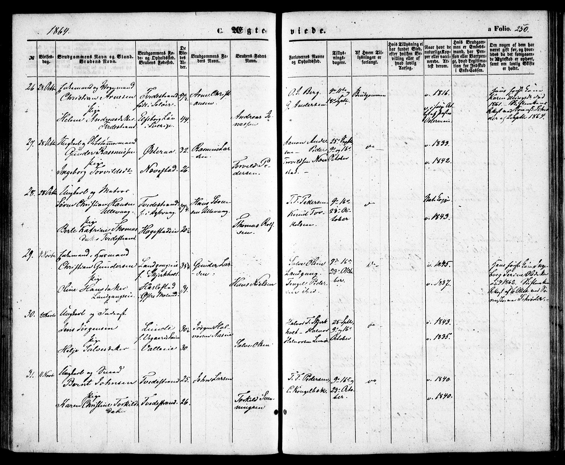 Holt sokneprestkontor, AV/SAK-1111-0021/F/Fa/L0009: Parish register (official) no. A 9, 1861-1871, p. 250