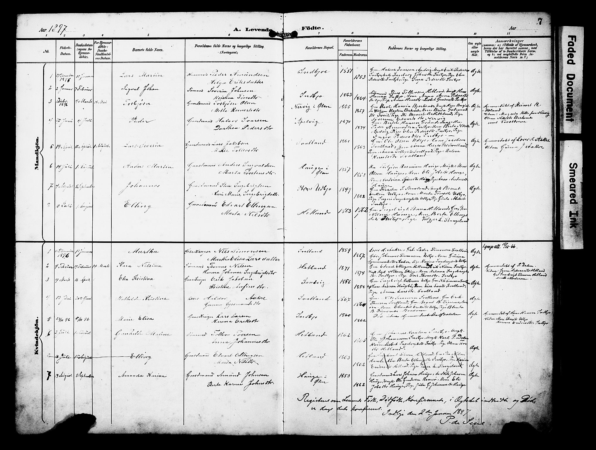 Ølen Sokneprestembete, AV/SAB-A-79201/H/Hab: Parish register (copy) no. B 1, 1895-1930, p. 7