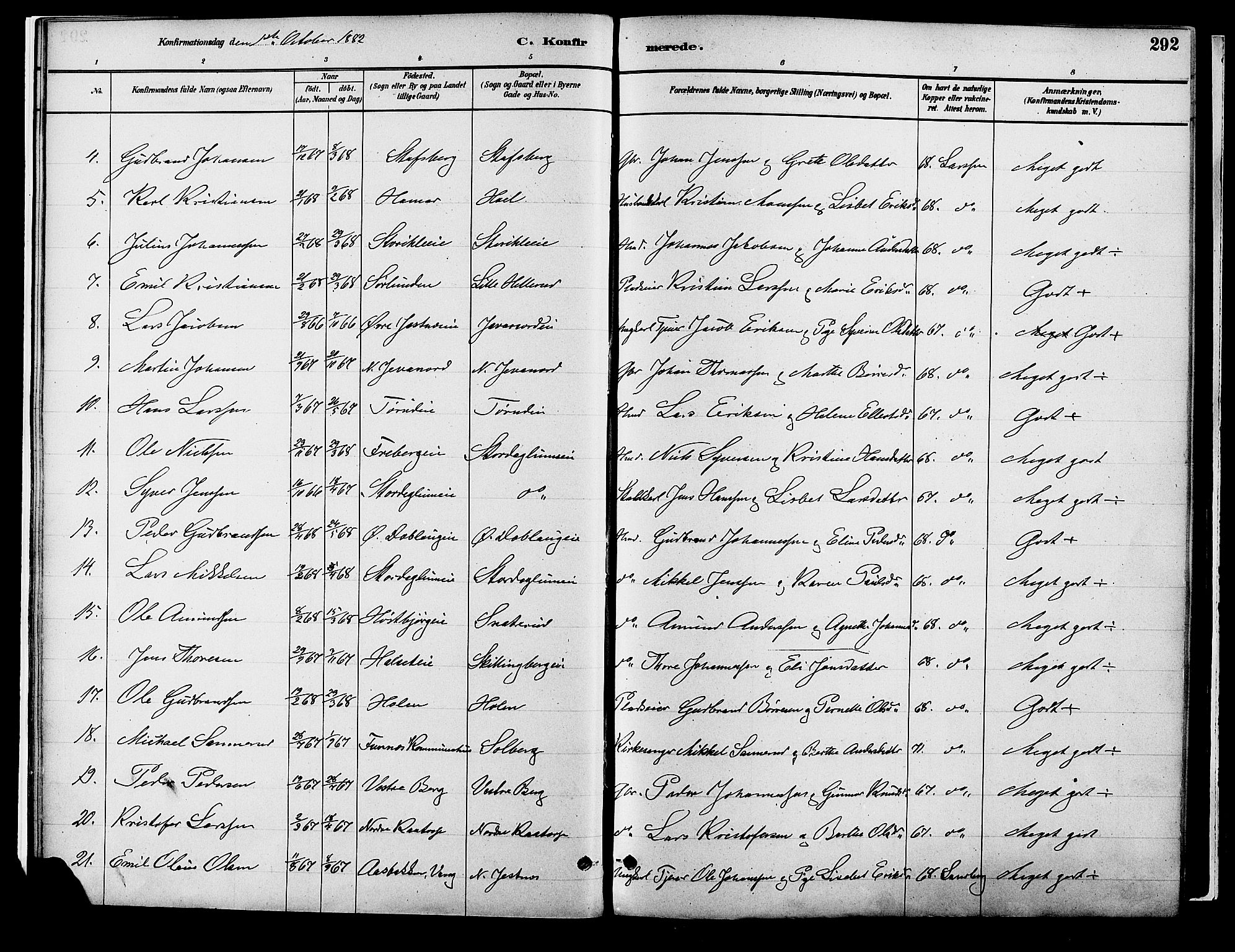 Vang prestekontor, Hedmark, SAH/PREST-008/H/Ha/Haa/L0018B: Parish register (official) no. 18B, 1880-1906, p. 292