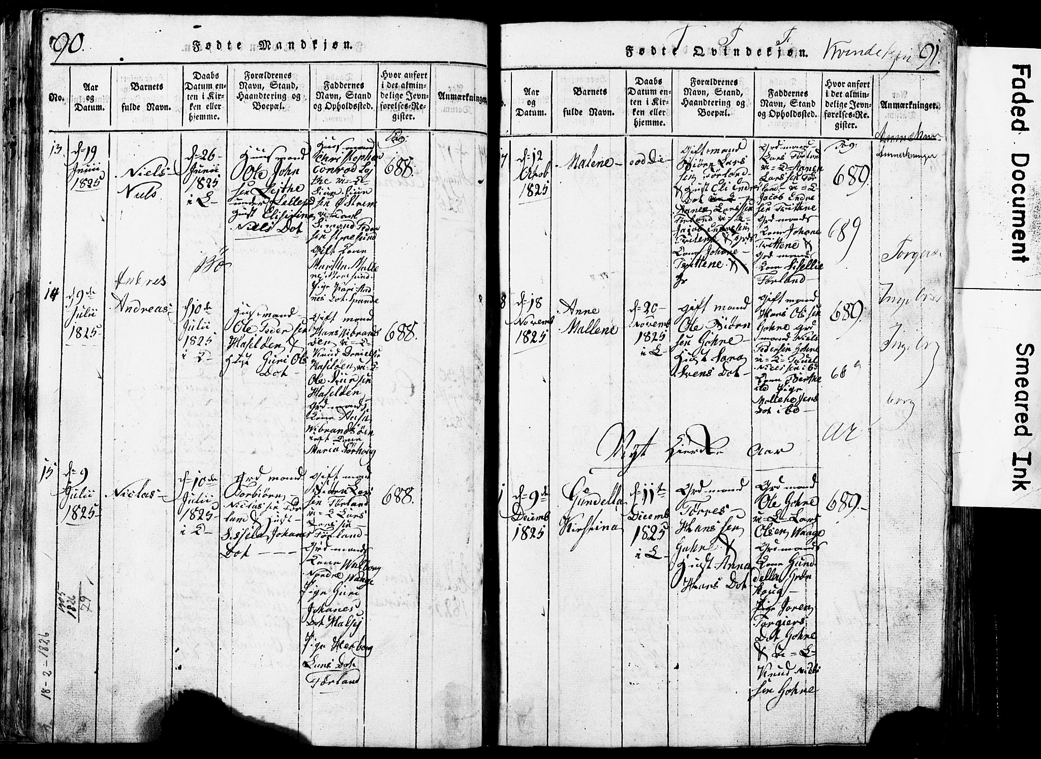 Torvastad sokneprestkontor, SAST/A -101857/H/Ha/Hab/L0002: Parish register (copy) no. B 2, 1817-1834, p. 90-91