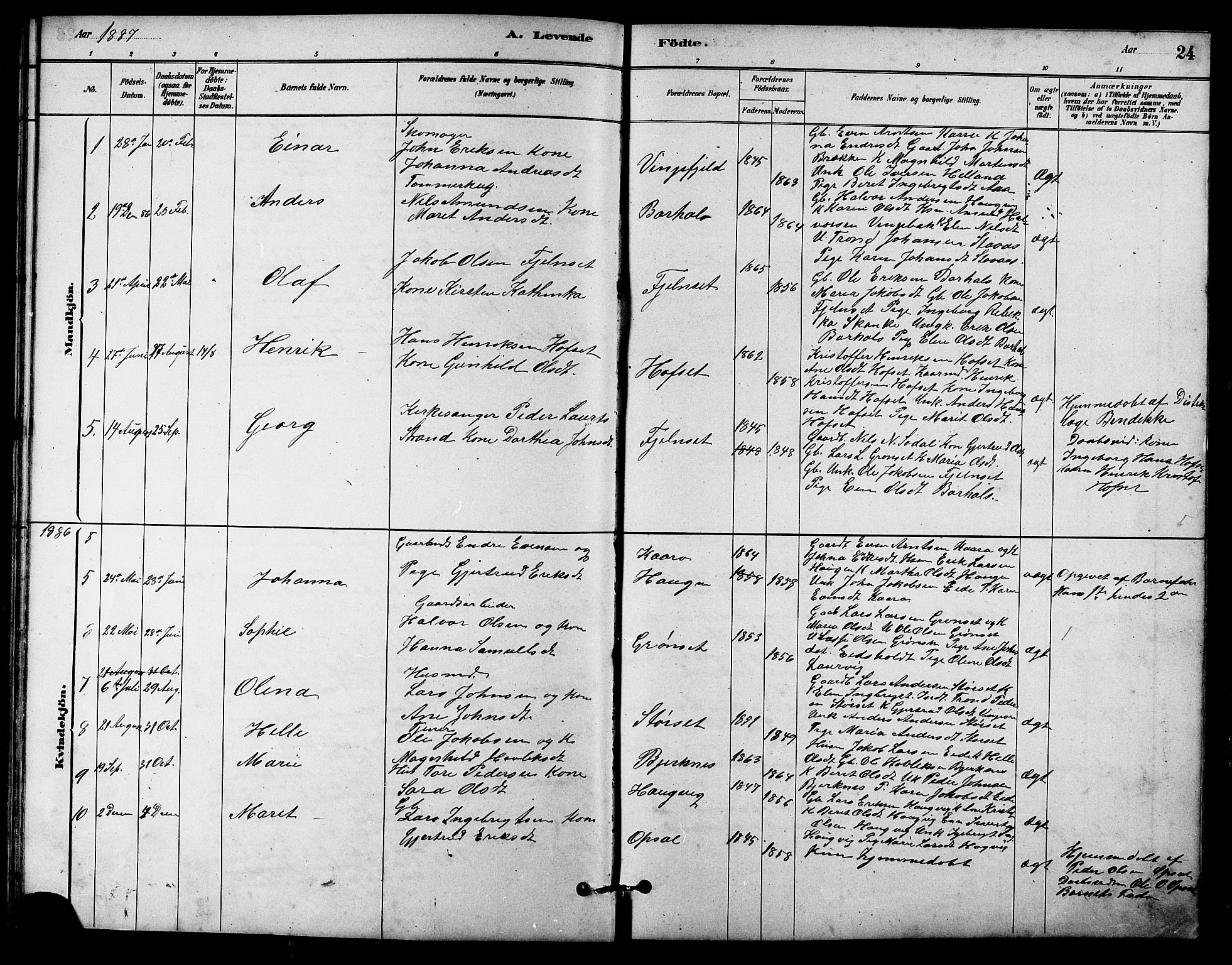 Ministerialprotokoller, klokkerbøker og fødselsregistre - Sør-Trøndelag, SAT/A-1456/631/L0514: Parish register (copy) no. 631C02, 1879-1912, p. 24