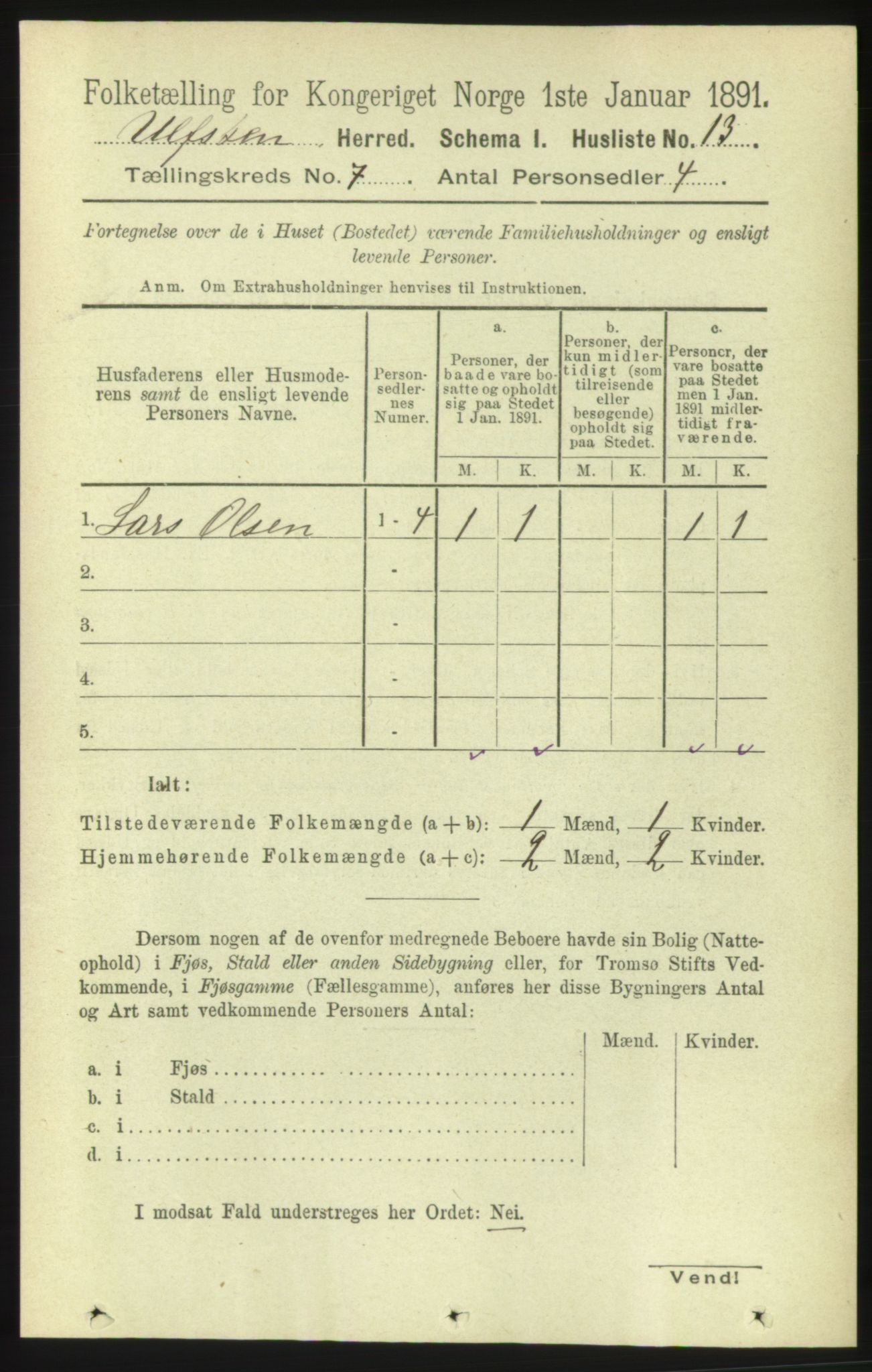 RA, 1891 census for 1516 Ulstein, 1891, p. 2131