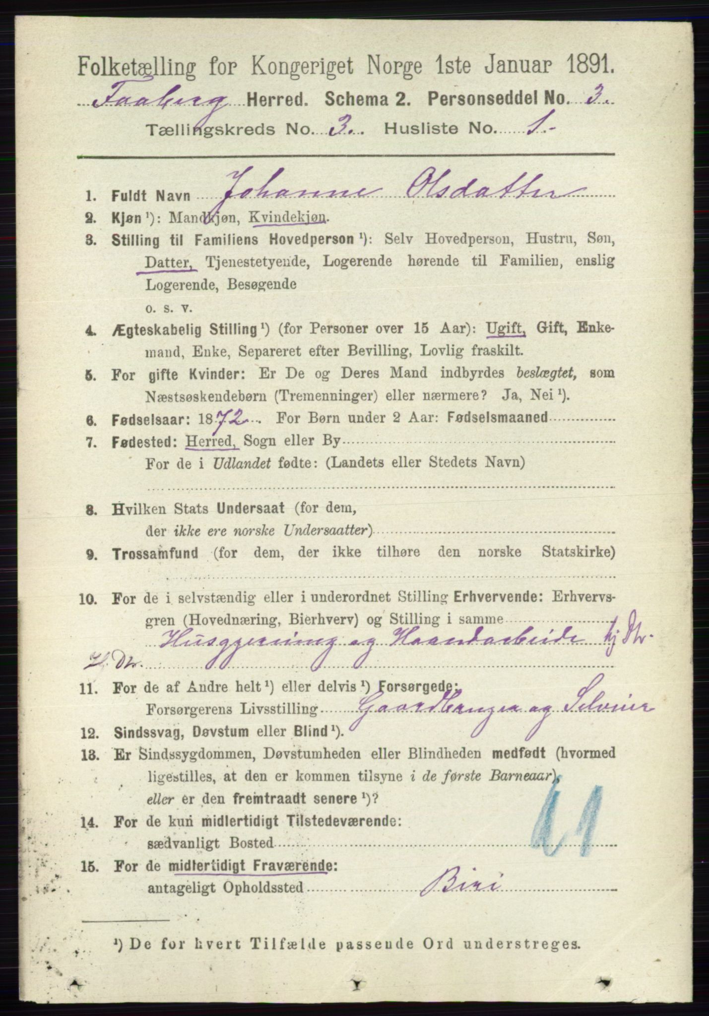 RA, 1891 census for 0524 Fåberg, 1891, p. 863