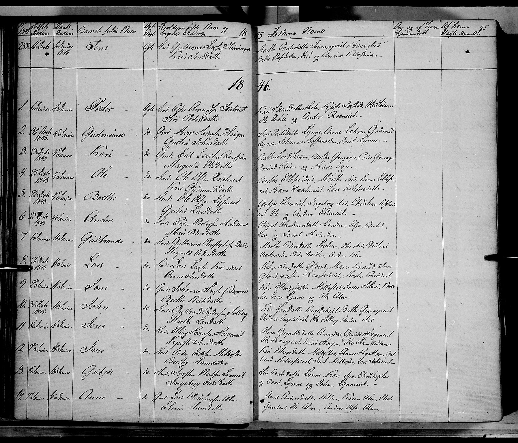 Gran prestekontor, SAH/PREST-112/H/Ha/Haa/L0011: Parish register (official) no. 11, 1842-1856, p. 84-85