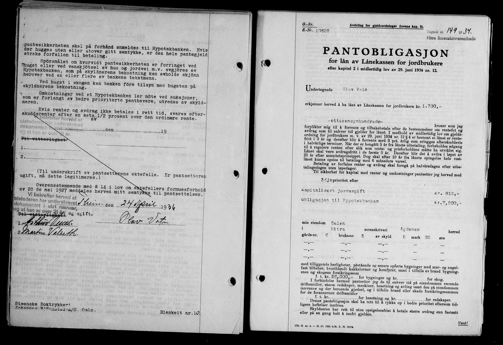 Hitra sorenskriveri, AV/SAT-A-0018/2/2C/2Ca/L0028: Mortgage book no. B-1, 1936-1939, Diary no: : 149/1937