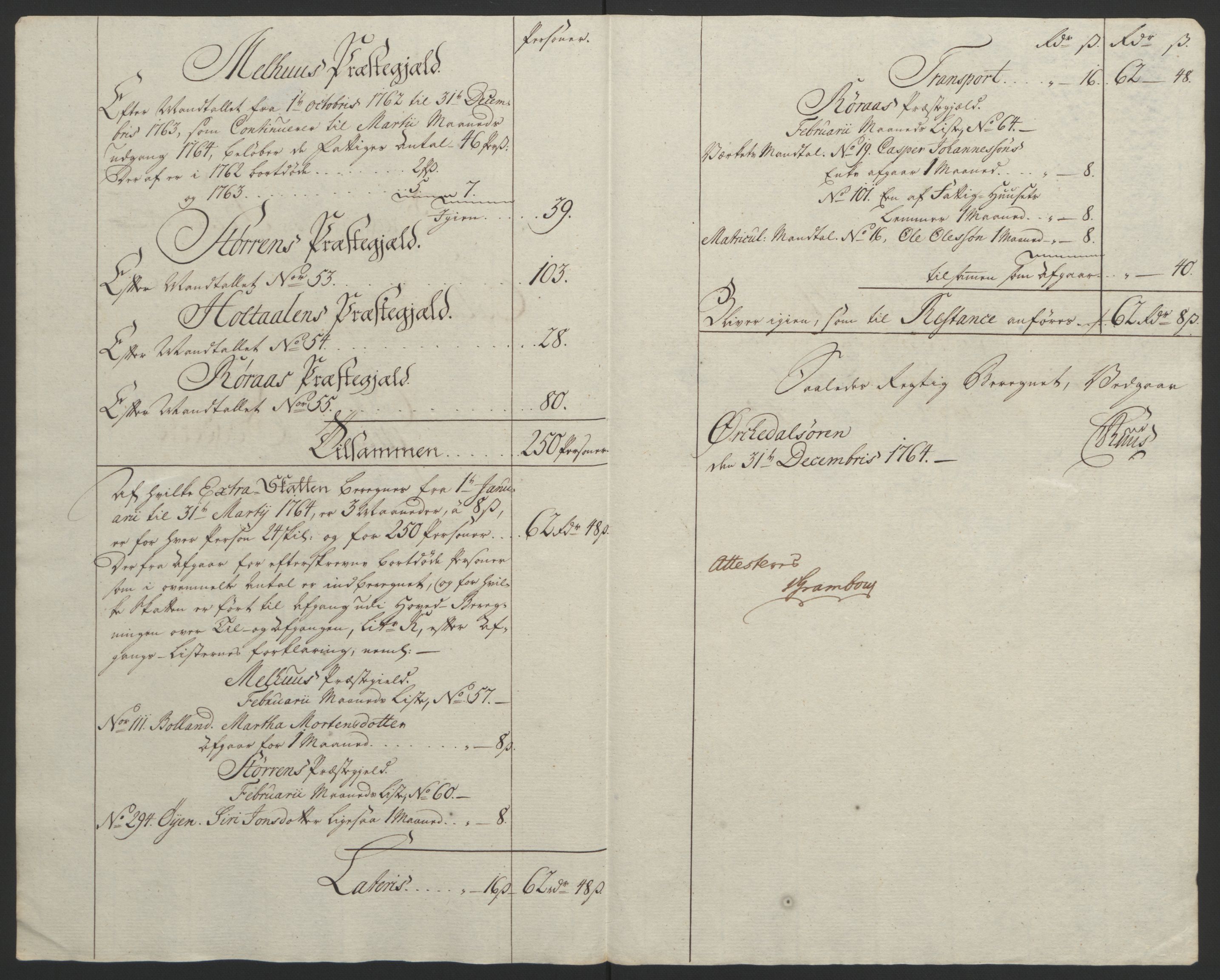 Rentekammeret inntil 1814, Reviderte regnskaper, Fogderegnskap, AV/RA-EA-4092/R60/L4094: Ekstraskatten Orkdal og Gauldal, 1762-1765, p. 213