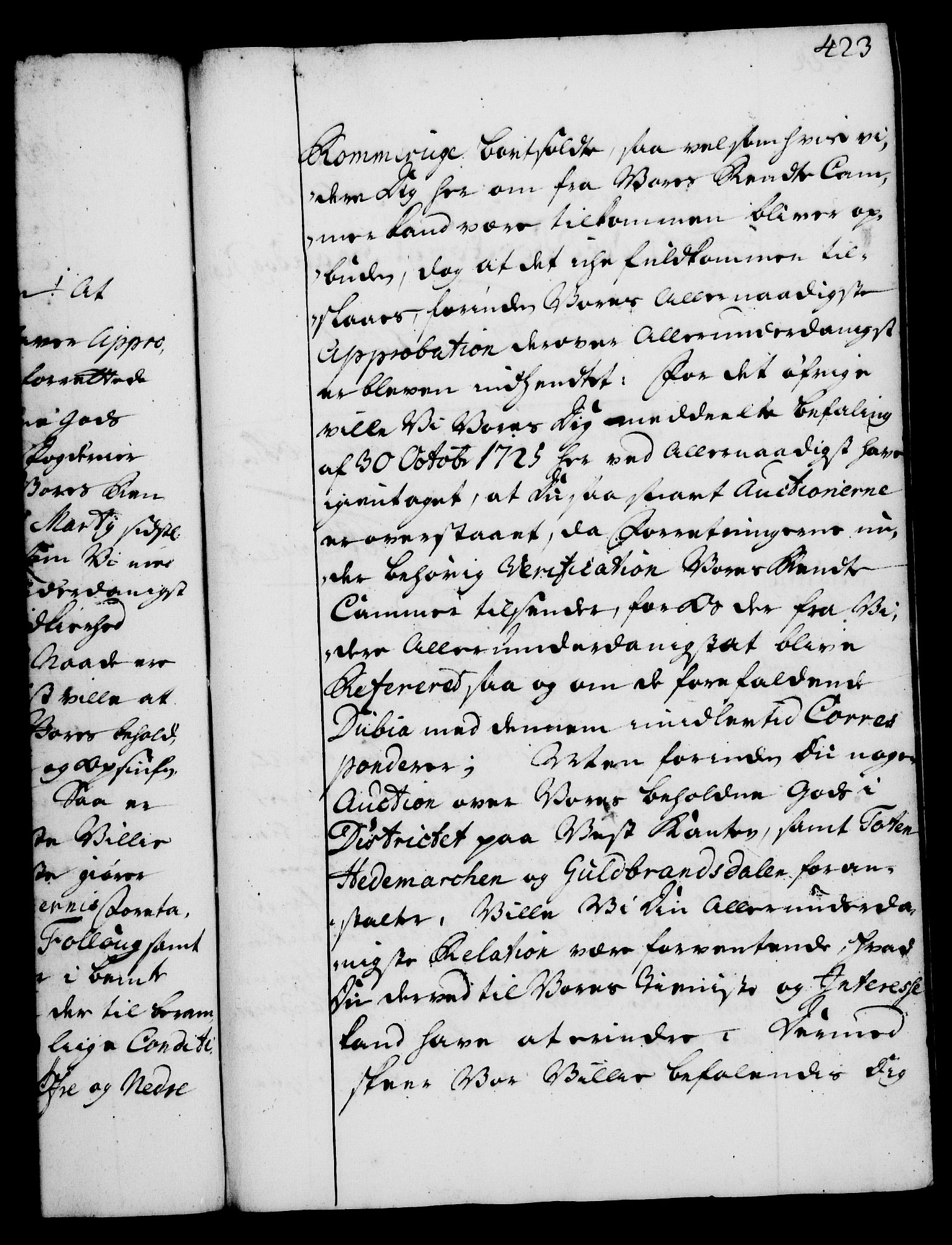 Rentekammeret, Kammerkanselliet, AV/RA-EA-3111/G/Gg/Gga/L0002: Norsk ekspedisjonsprotokoll med register (merket RK 53.2), 1723-1727, p. 423