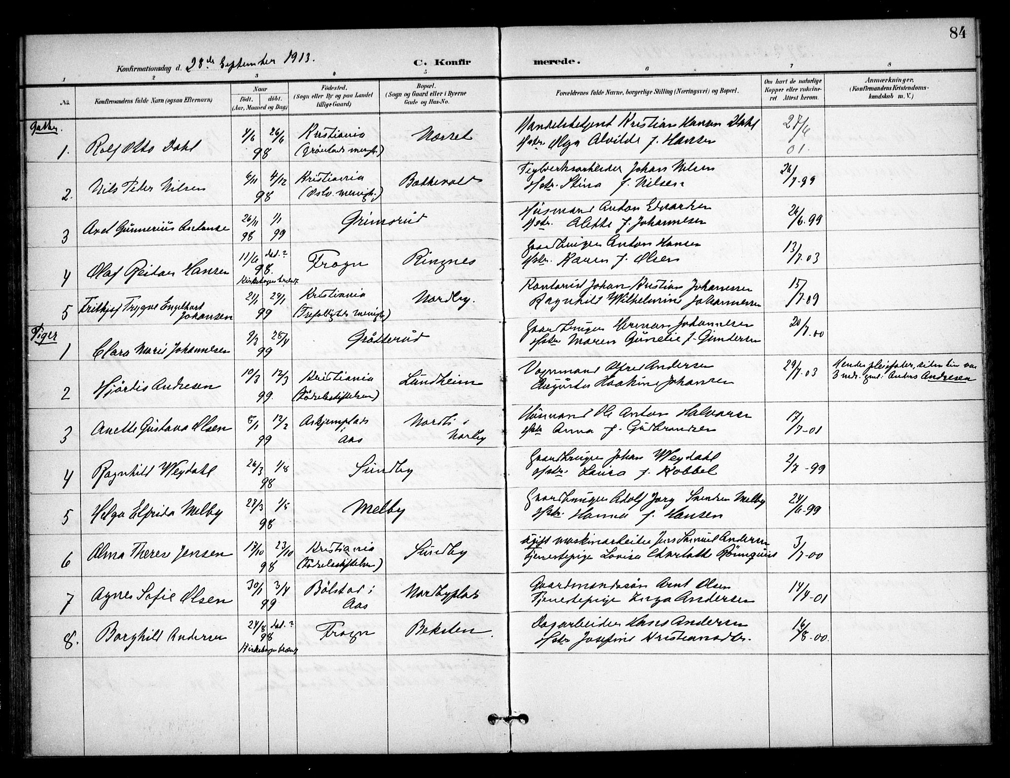 Ås prestekontor Kirkebøker, SAO/A-10894/F/Fb/L0002: Parish register (official) no. II 2, 1895-1916, p. 84