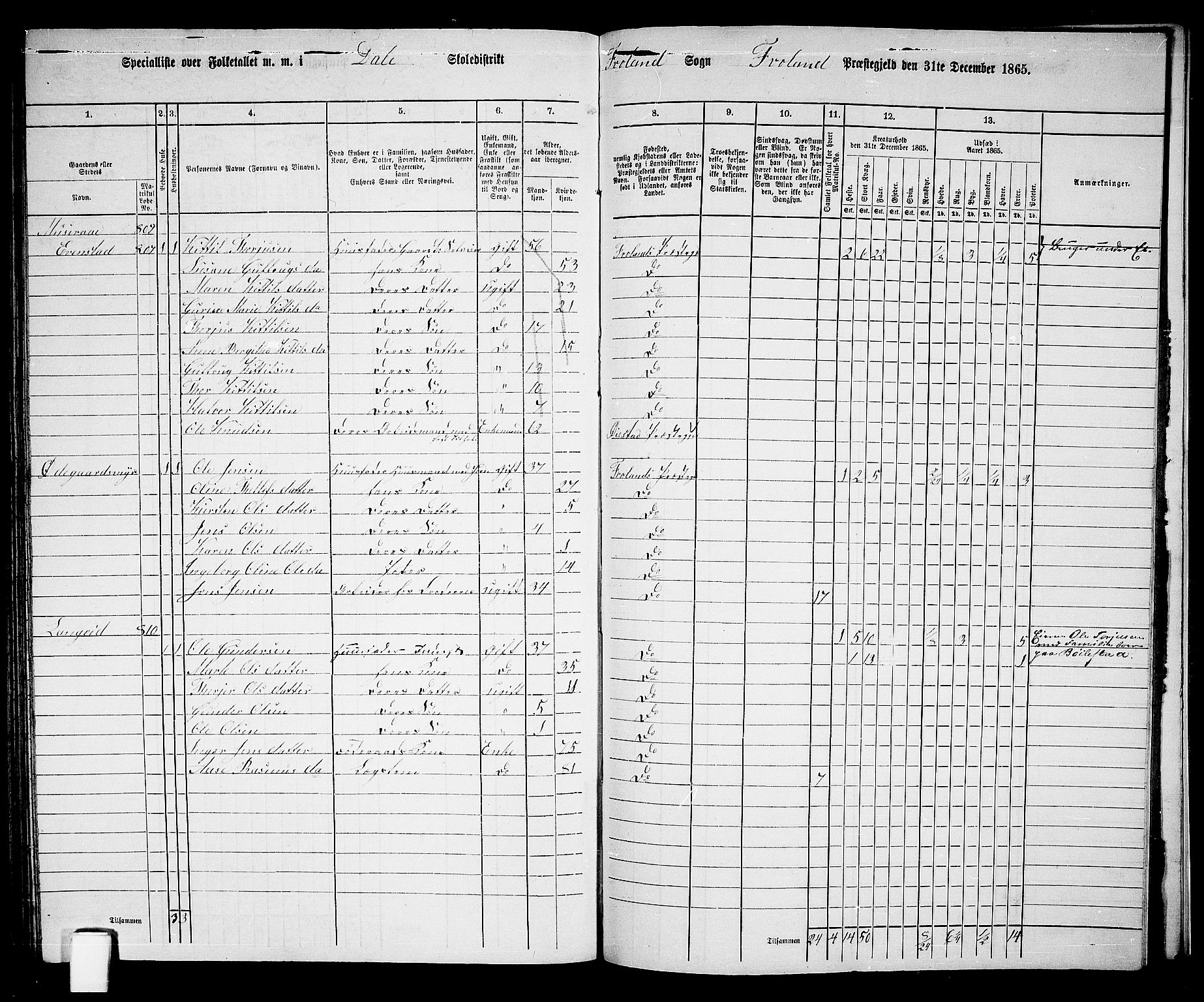 RA, 1865 census for Froland, 1865, p. 88