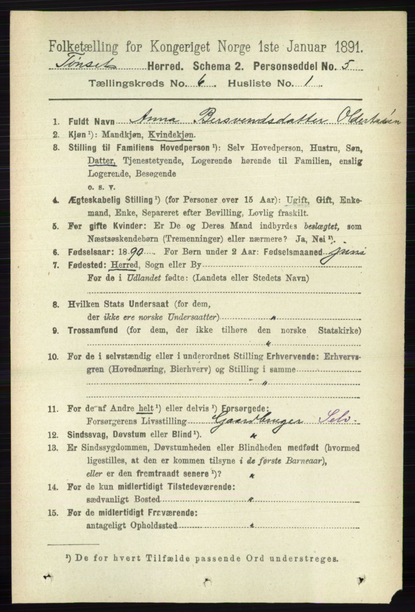 RA, 1891 census for 0437 Tynset, 1891, p. 1468