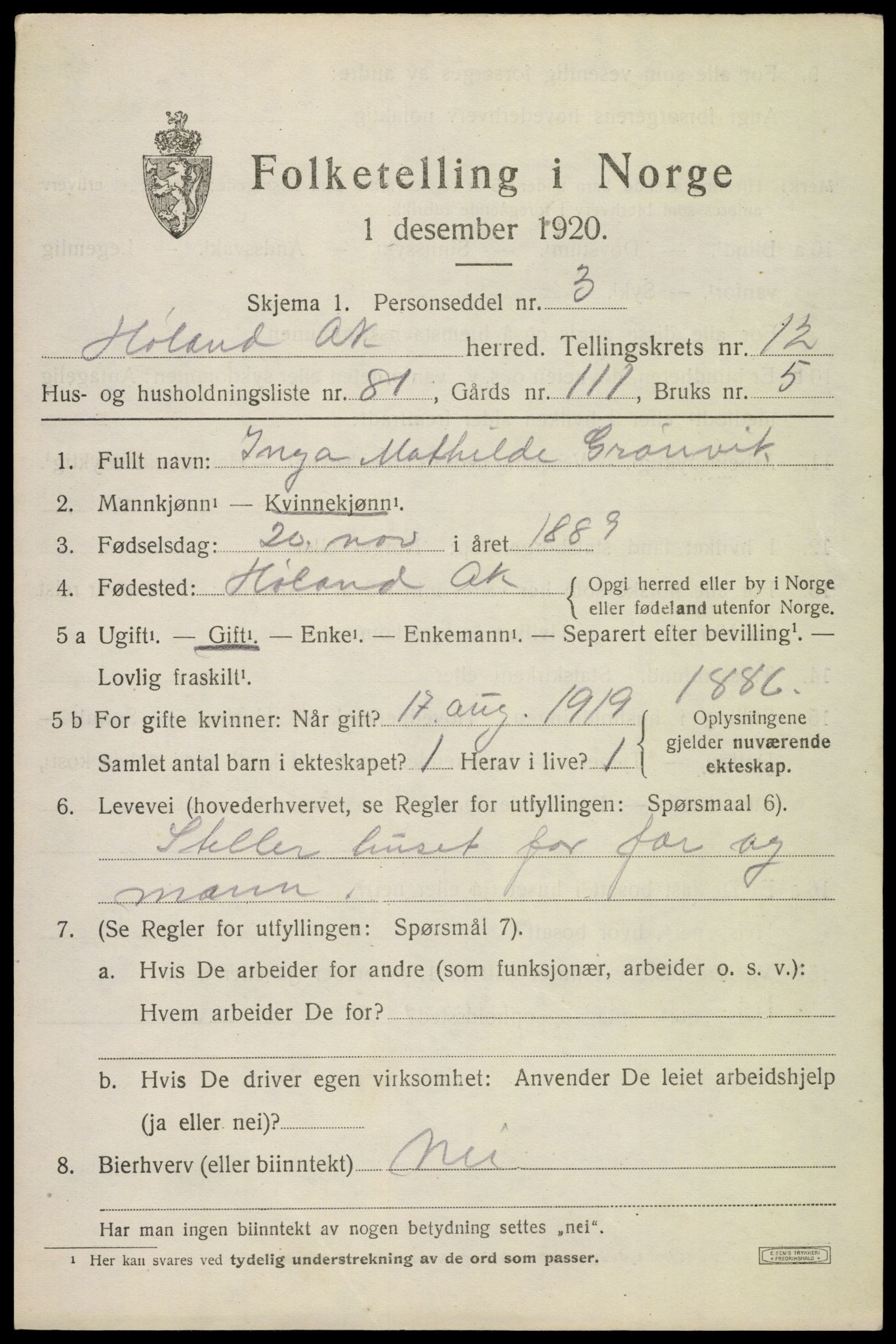 SAO, 1920 census for Høland, 1920, p. 12531