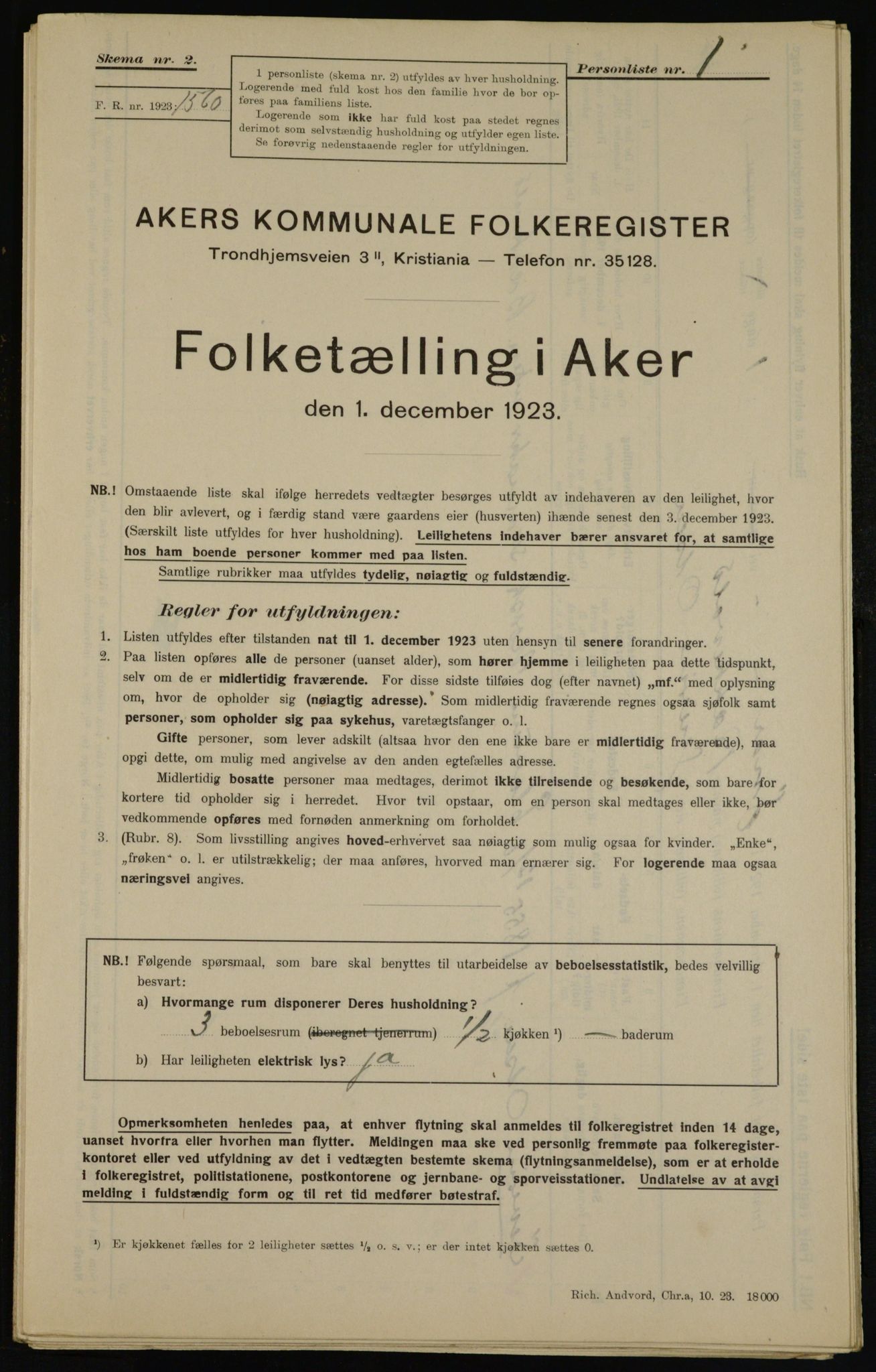 , Municipal Census 1923 for Aker, 1923, p. 45481