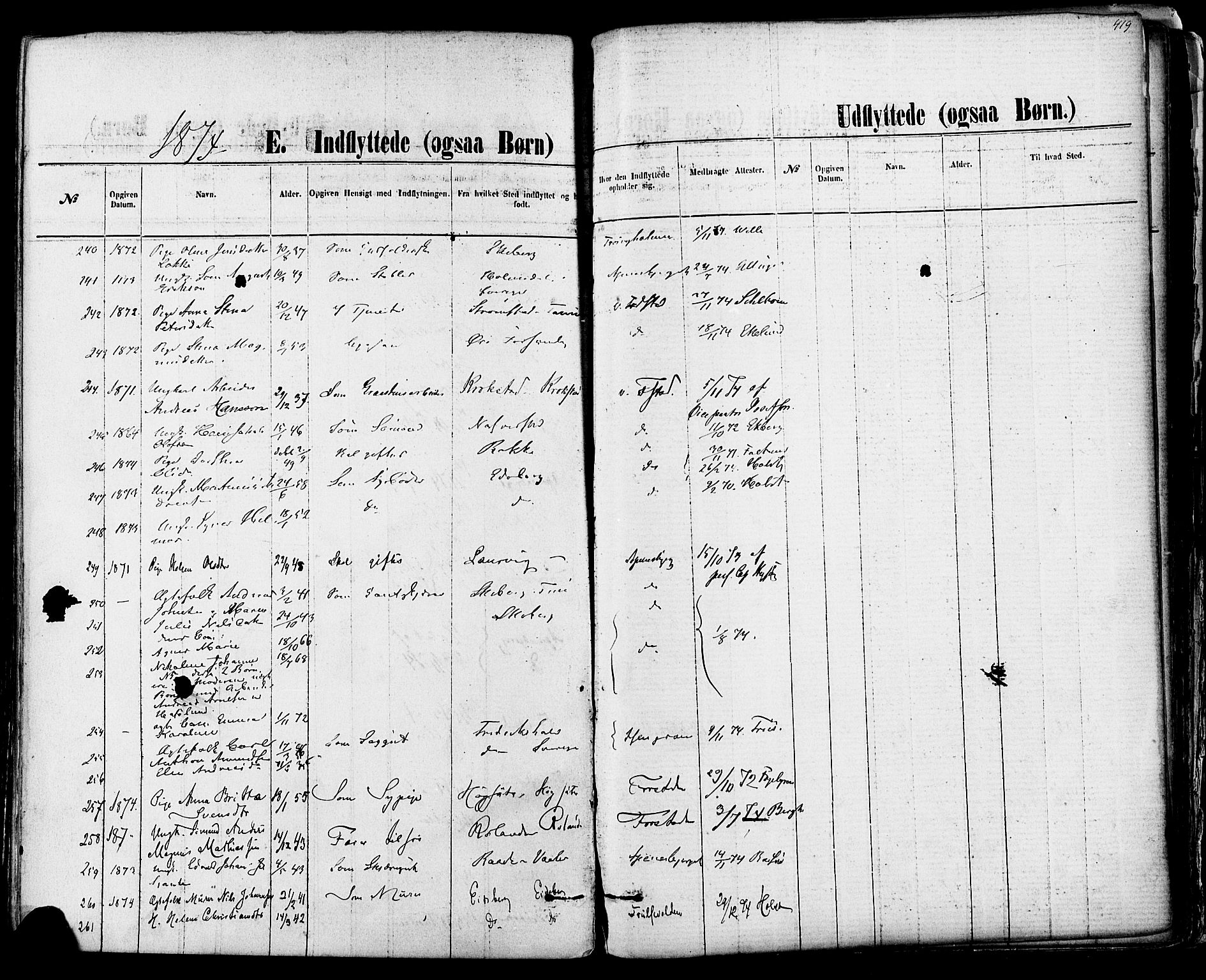 Fredrikstad domkirkes prestekontor Kirkebøker, AV/SAO-A-10906/F/Fa/L0001: Parish register (official) no. 1, 1871-1878, p. 419