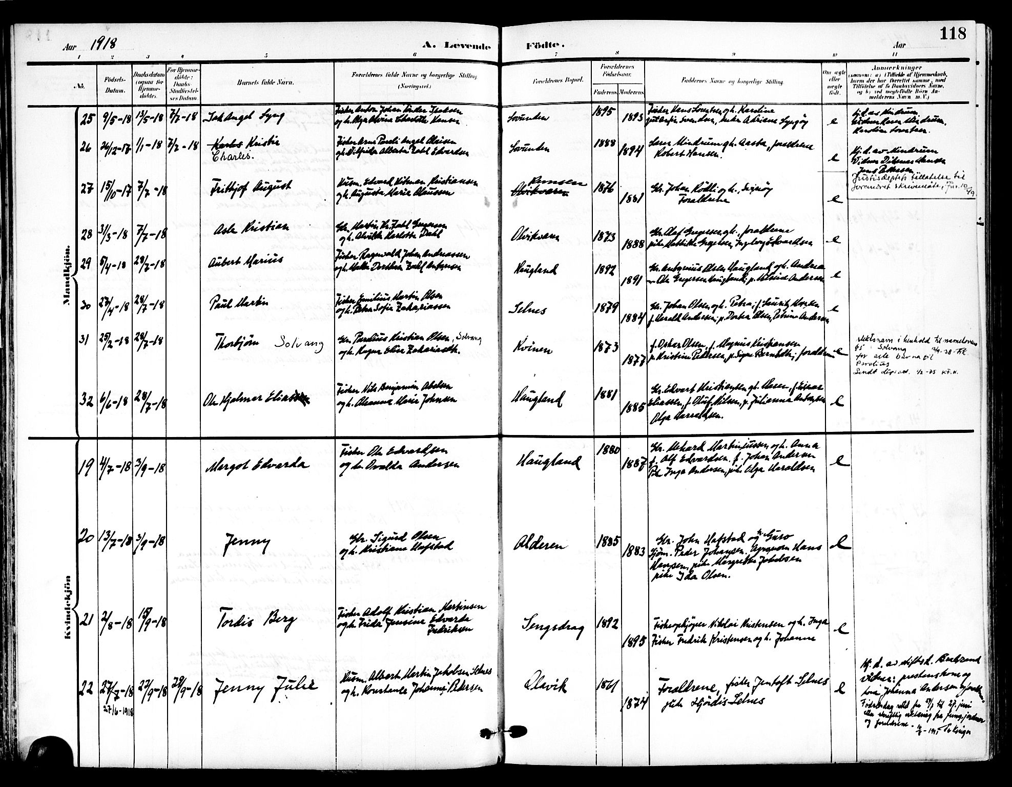 Ministerialprotokoller, klokkerbøker og fødselsregistre - Nordland, AV/SAT-A-1459/839/L0569: Parish register (official) no. 839A06, 1903-1922, p. 118