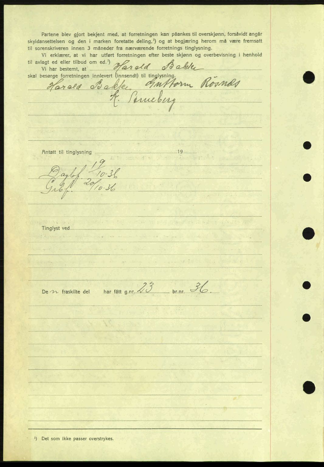 Idd og Marker sorenskriveri, AV/SAO-A-10283/G/Gb/Gbb/L0001: Mortgage book no. A1, 1936-1937, Diary no: : 1013/1936