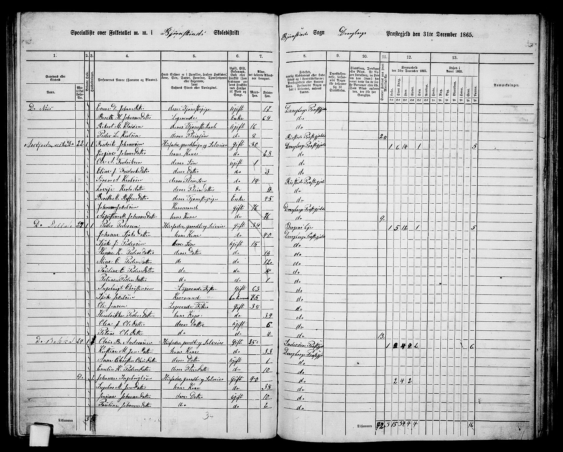 RA, 1865 census for Dverberg, 1865, p. 27