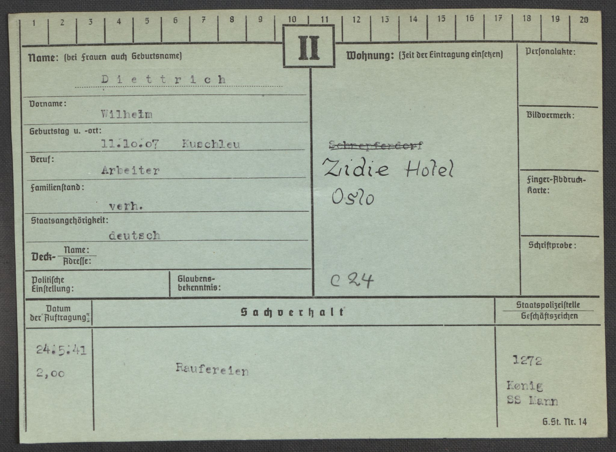 Befehlshaber der Sicherheitspolizei und des SD, AV/RA-RAFA-5969/E/Ea/Eaa/L0002: Register over norske fanger i Møllergata 19: Bj-Eng, 1940-1945, p. 1039