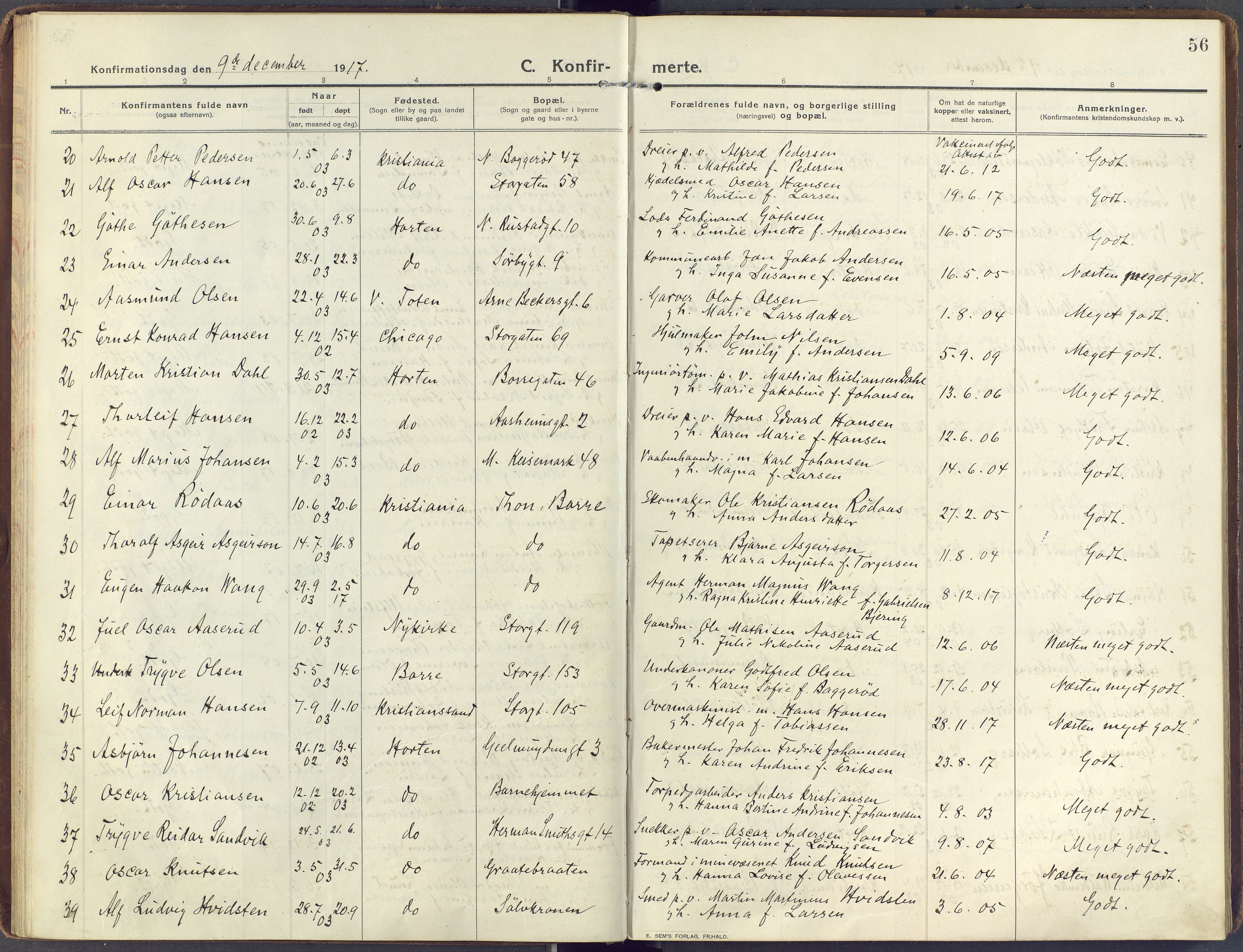 Horten kirkebøker, AV/SAKO-A-348/F/Fa/L0010: Parish register (official) no. 10, 1913-1925, p. 56