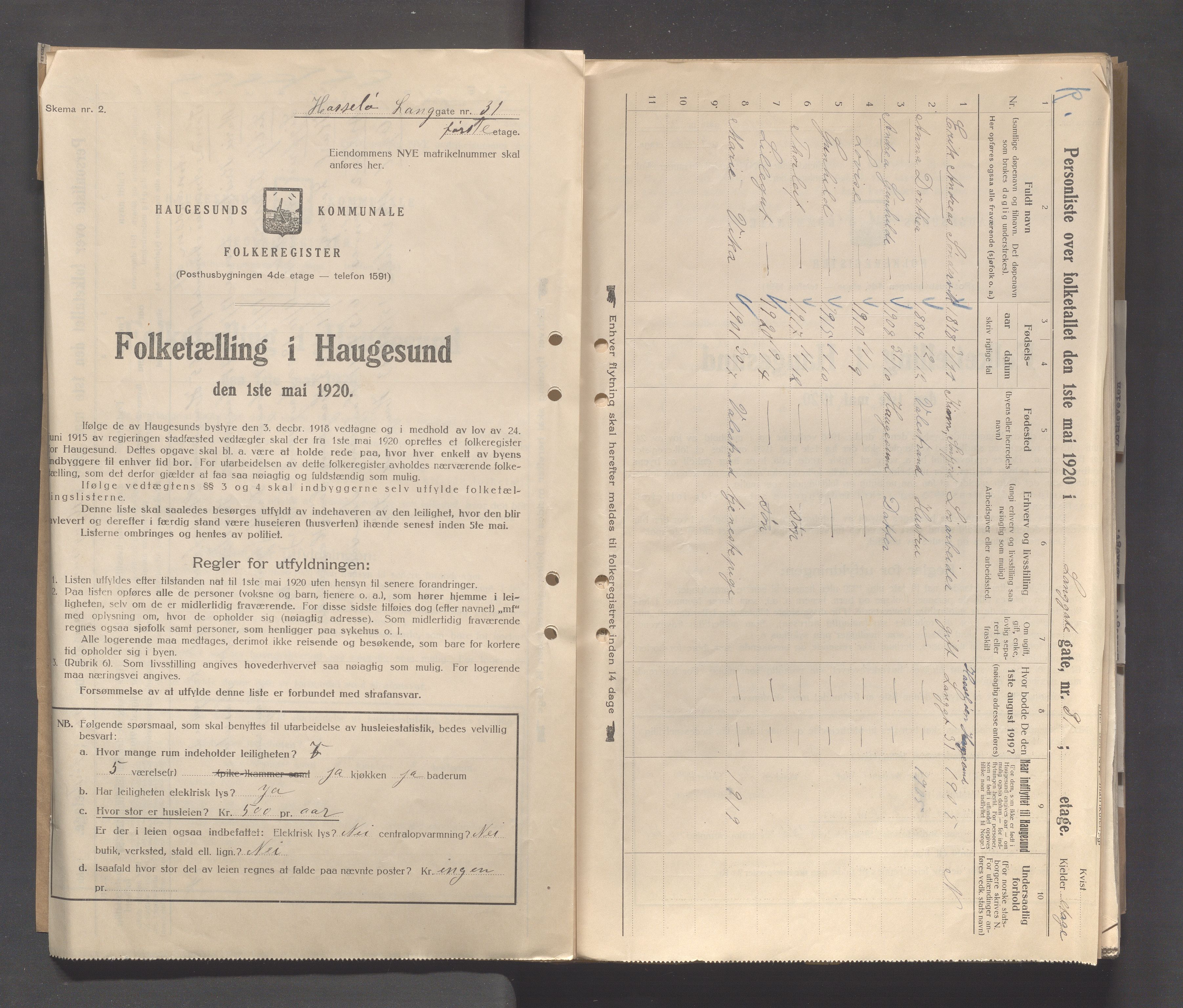 IKAR, Local census 1.5.1920 for Haugesund, 1920, p. 5992