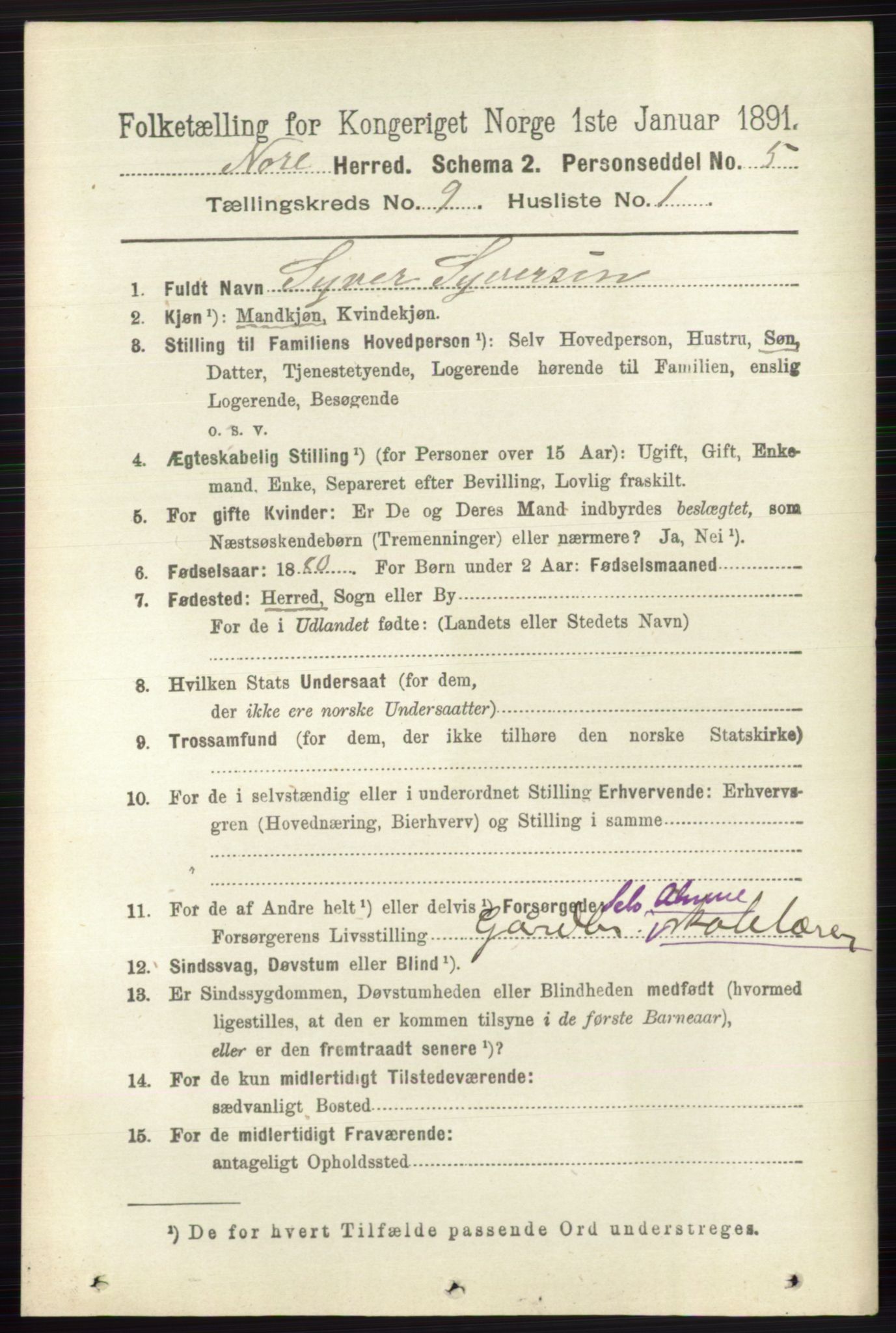 RA, 1891 census for 0633 Nore, 1891, p. 3210