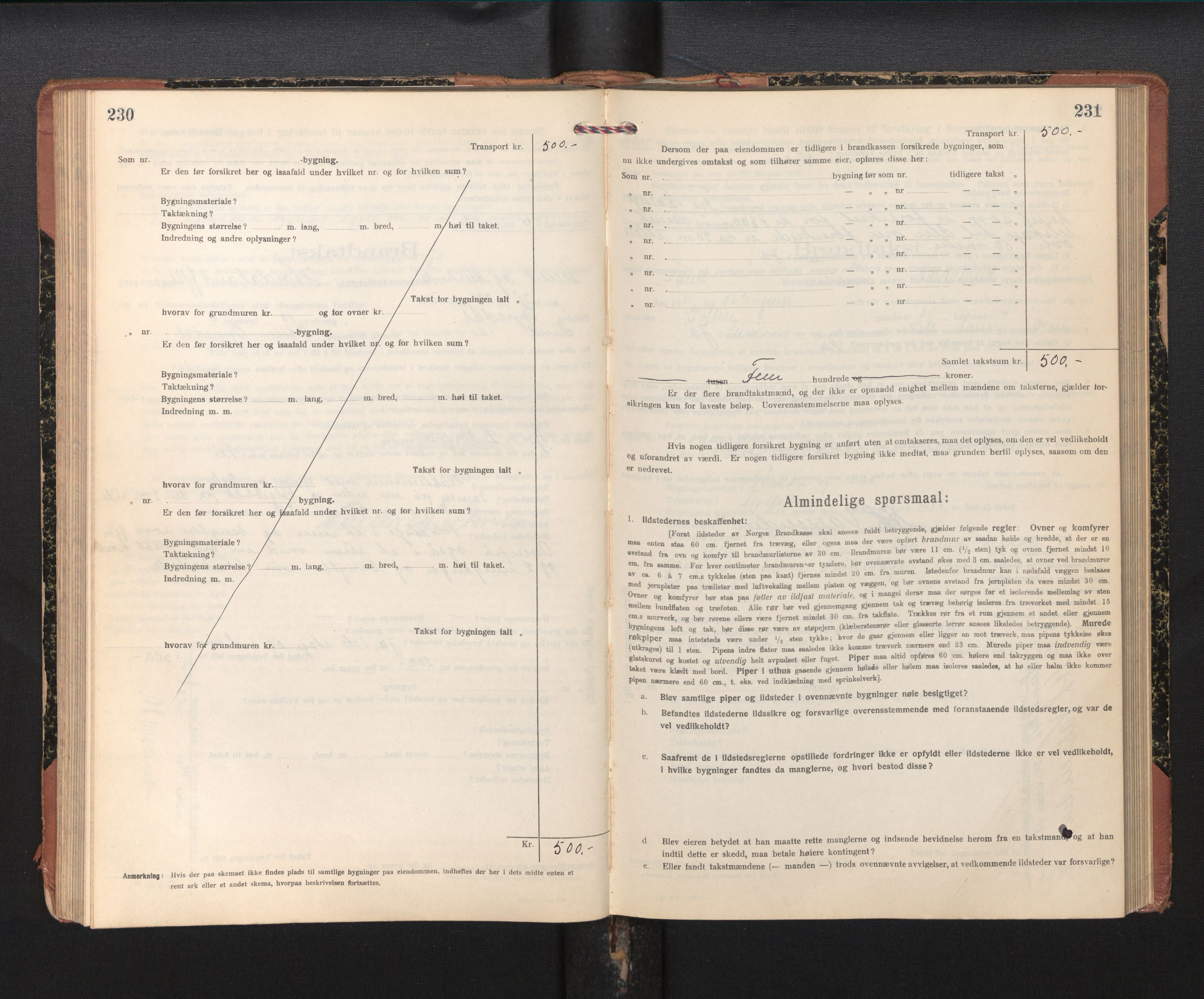 Lensmannen i Sund og Austevoll, AV/SAB-A-35201/0012/L0004: Branntakstprotokoll, skjematakst, 1917-1949, p. 230-231