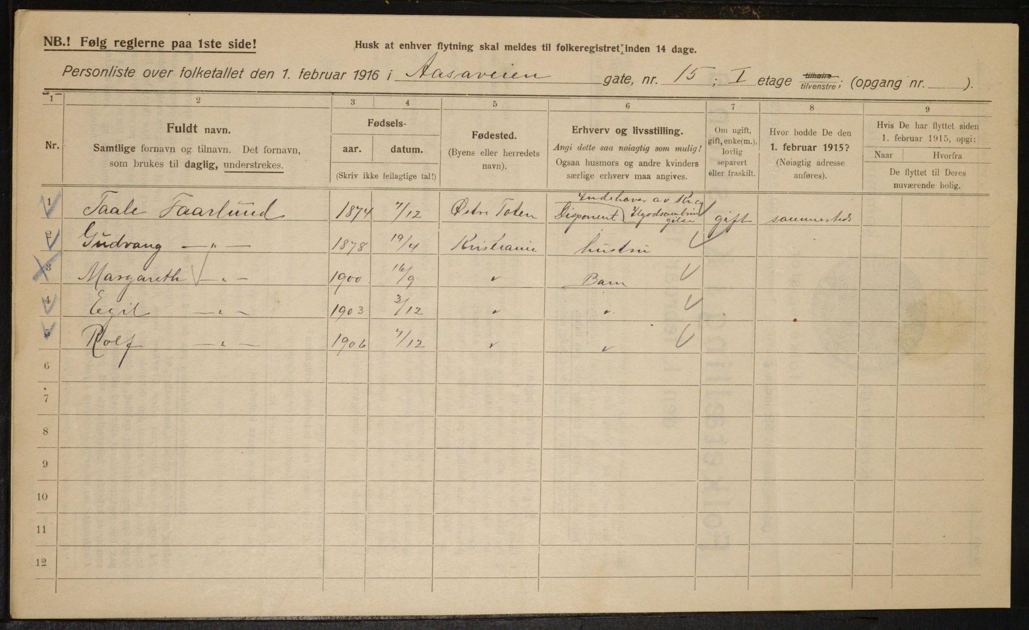 OBA, Municipal Census 1916 for Kristiania, 1916, p. 134762