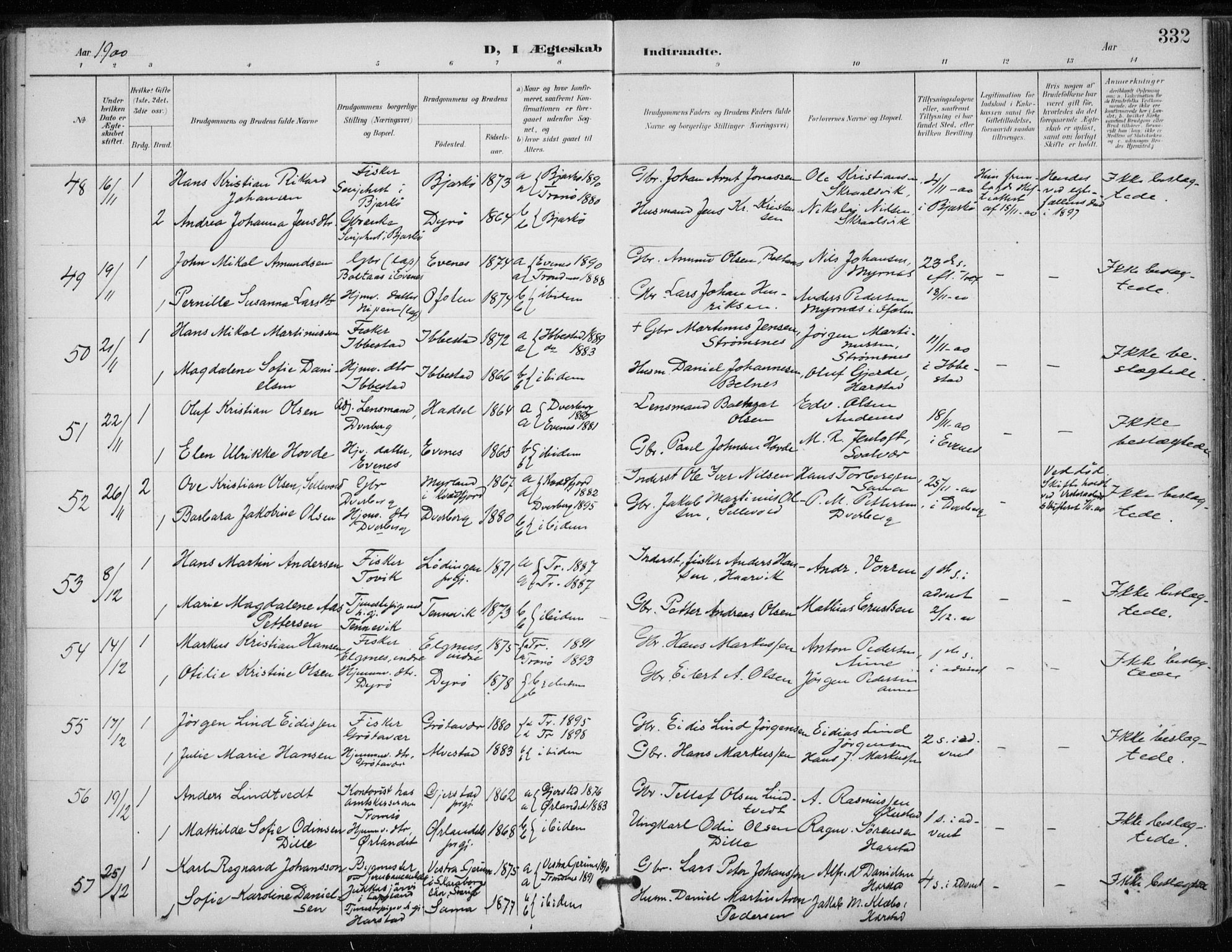 Trondenes sokneprestkontor, SATØ/S-1319/H/Ha/L0017kirke: Parish register (official) no. 17, 1899-1908, p. 332