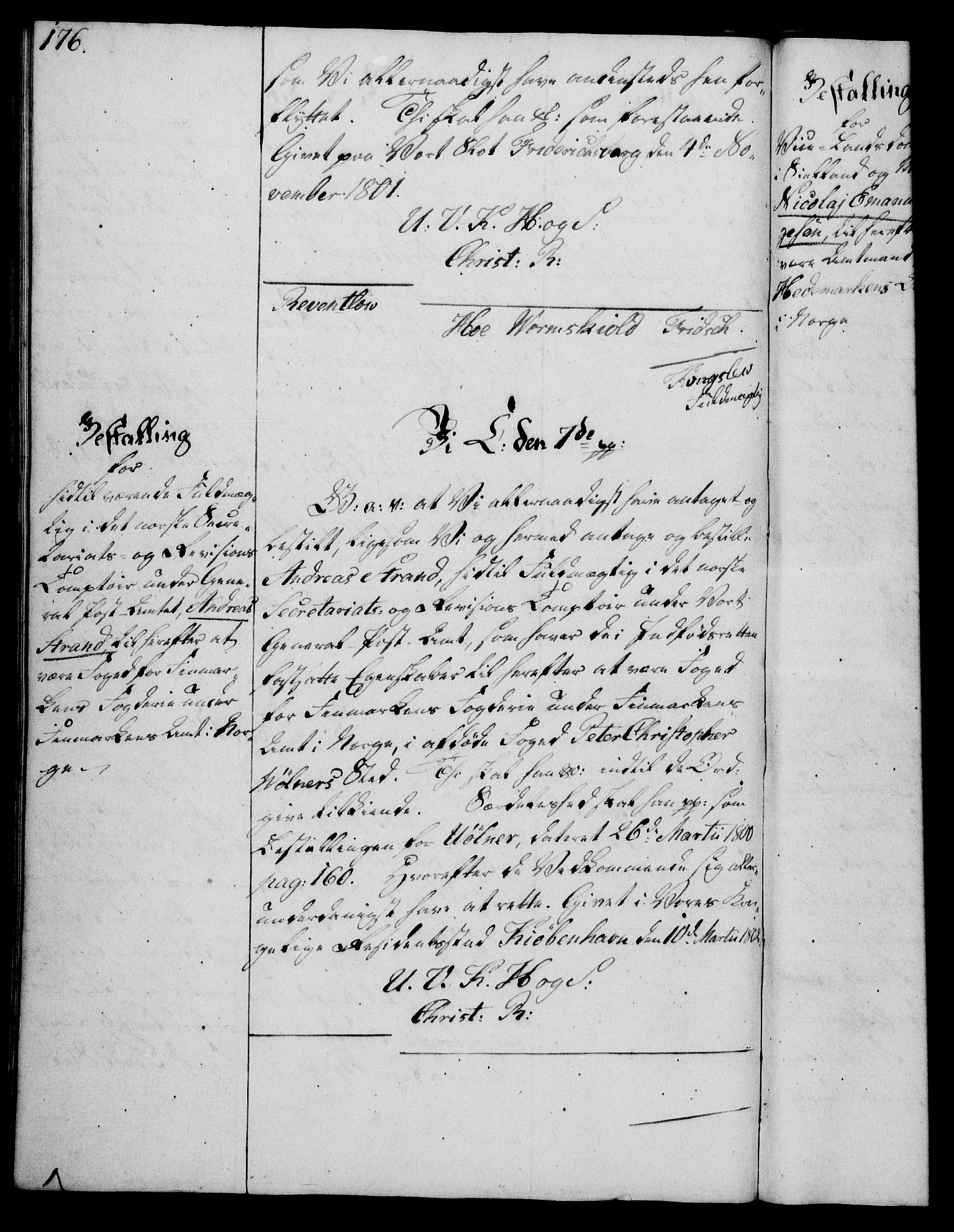 Rentekammeret, Kammerkanselliet, RA/EA-3111/G/Gg/Gge/L0006: Norsk bestallingsprotokoll med register (merket RK 53.30), 1773-1814, p. 176
