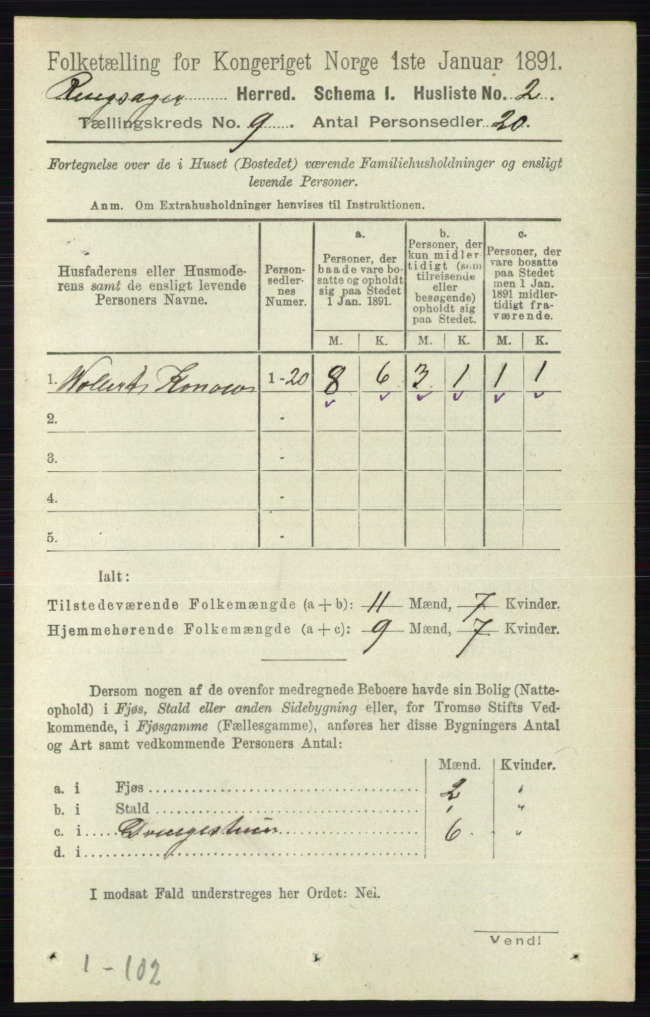 RA, 1891 census for 0412 Ringsaker, 1891, p. 4945