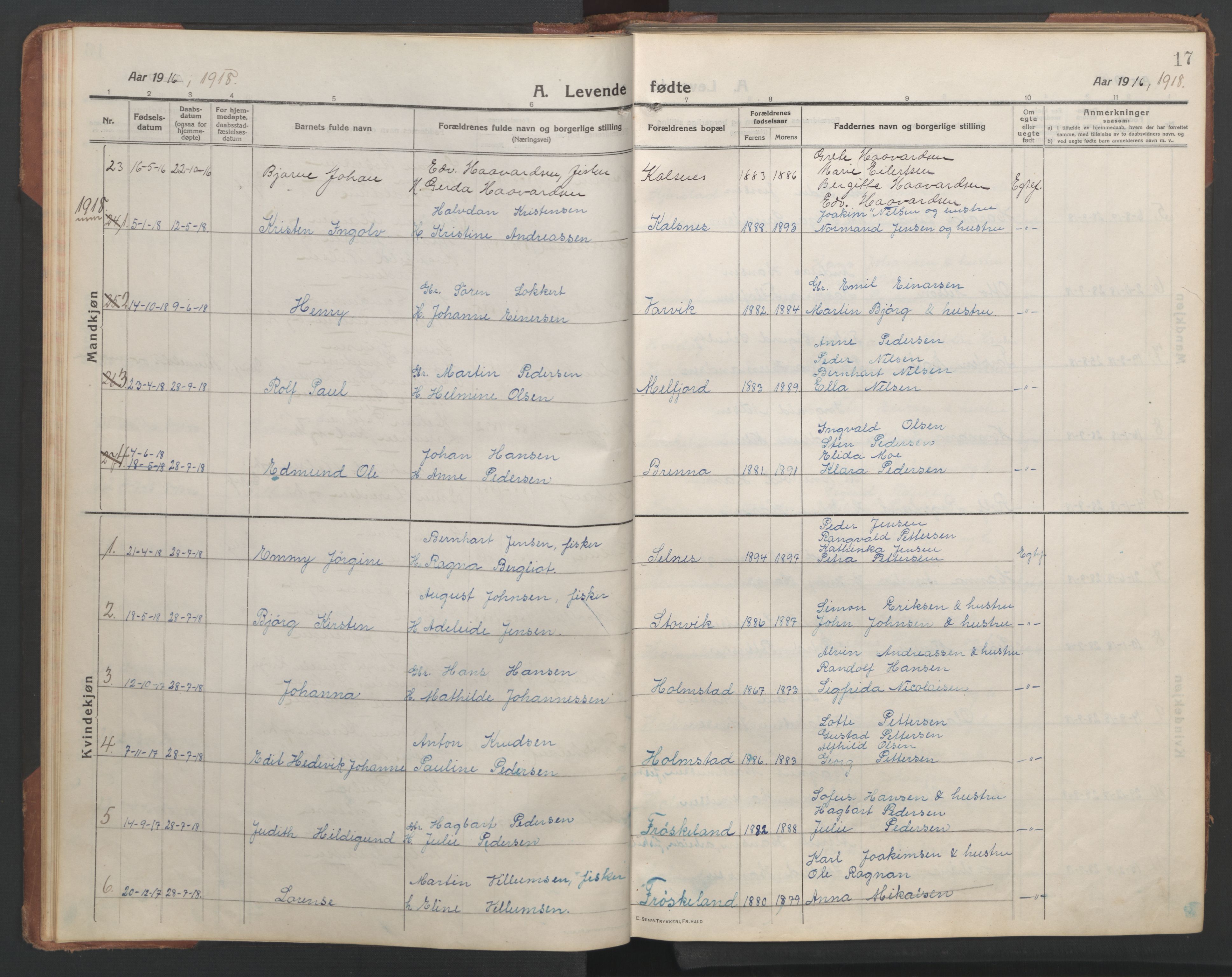 Ministerialprotokoller, klokkerbøker og fødselsregistre - Nordland, SAT/A-1459/890/L1291: Parish register (copy) no. 890C02, 1913-1954, p. 17