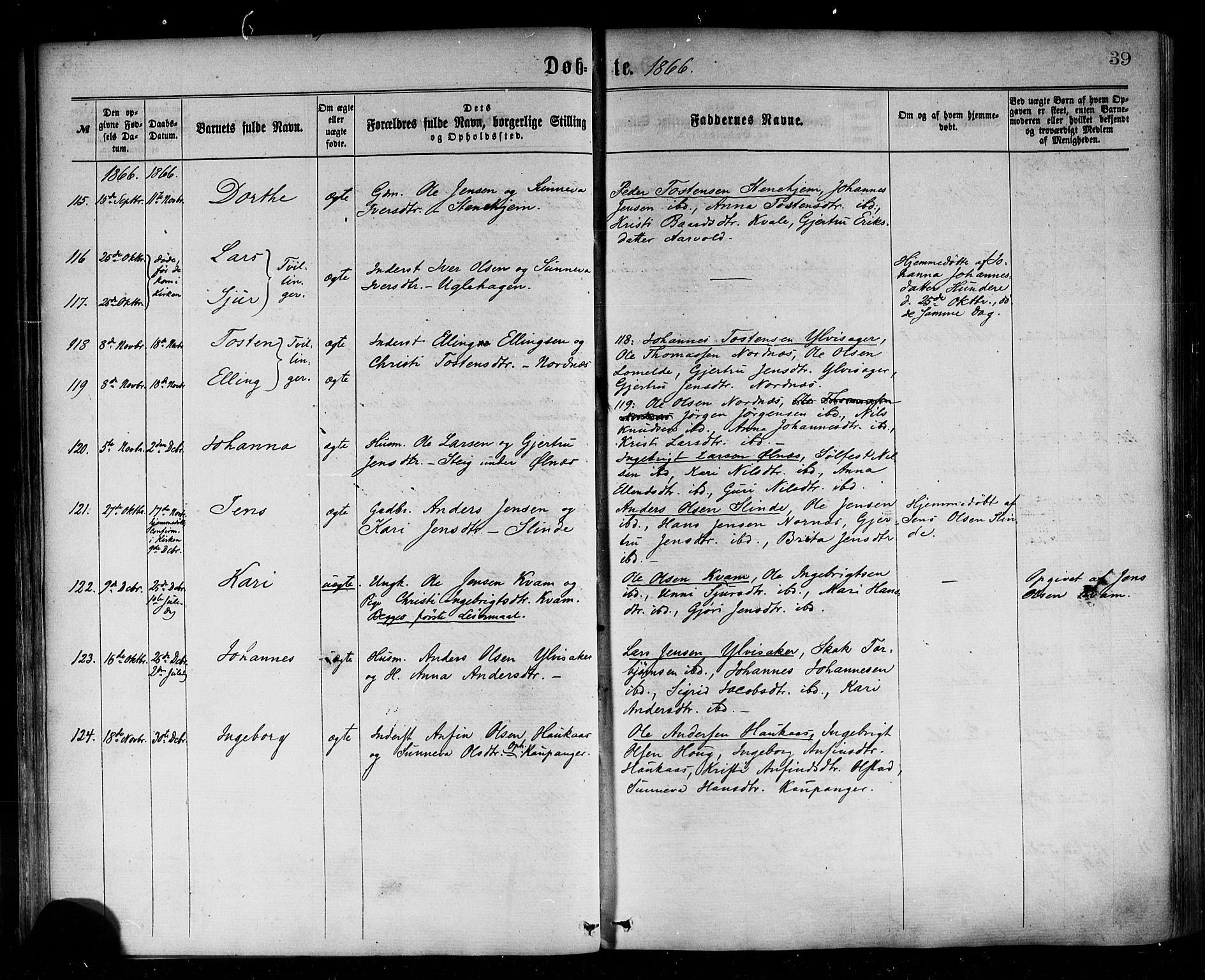 Sogndal sokneprestembete, AV/SAB-A-81301/H/Haa/Haaa/L0014: Parish register (official) no. A 14, 1864-1877, p. 39