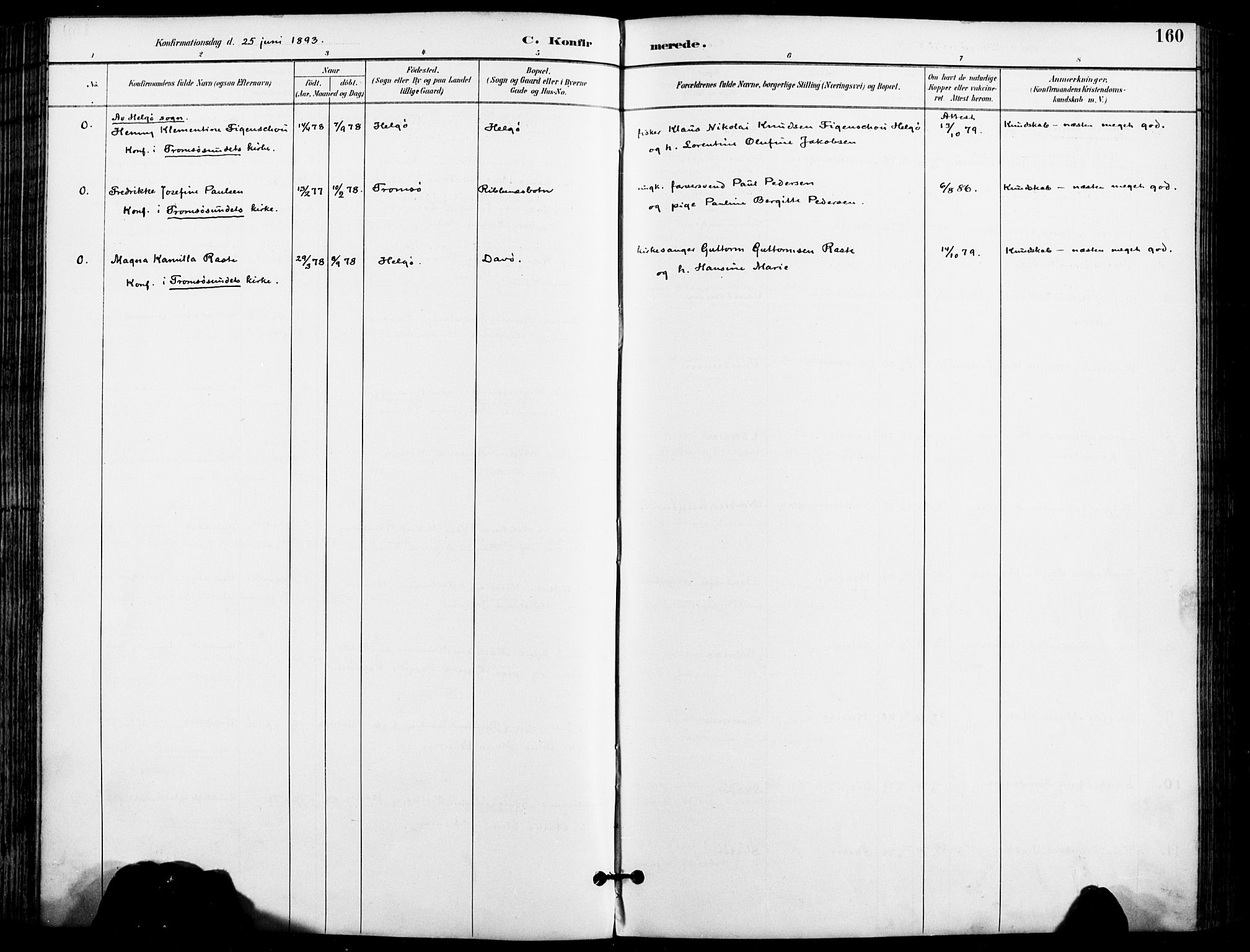 Karlsøy sokneprestembete, AV/SATØ-S-1299/H/Ha/Haa/L0007kirke: Parish register (official) no. 7, 1891-1902, p. 160