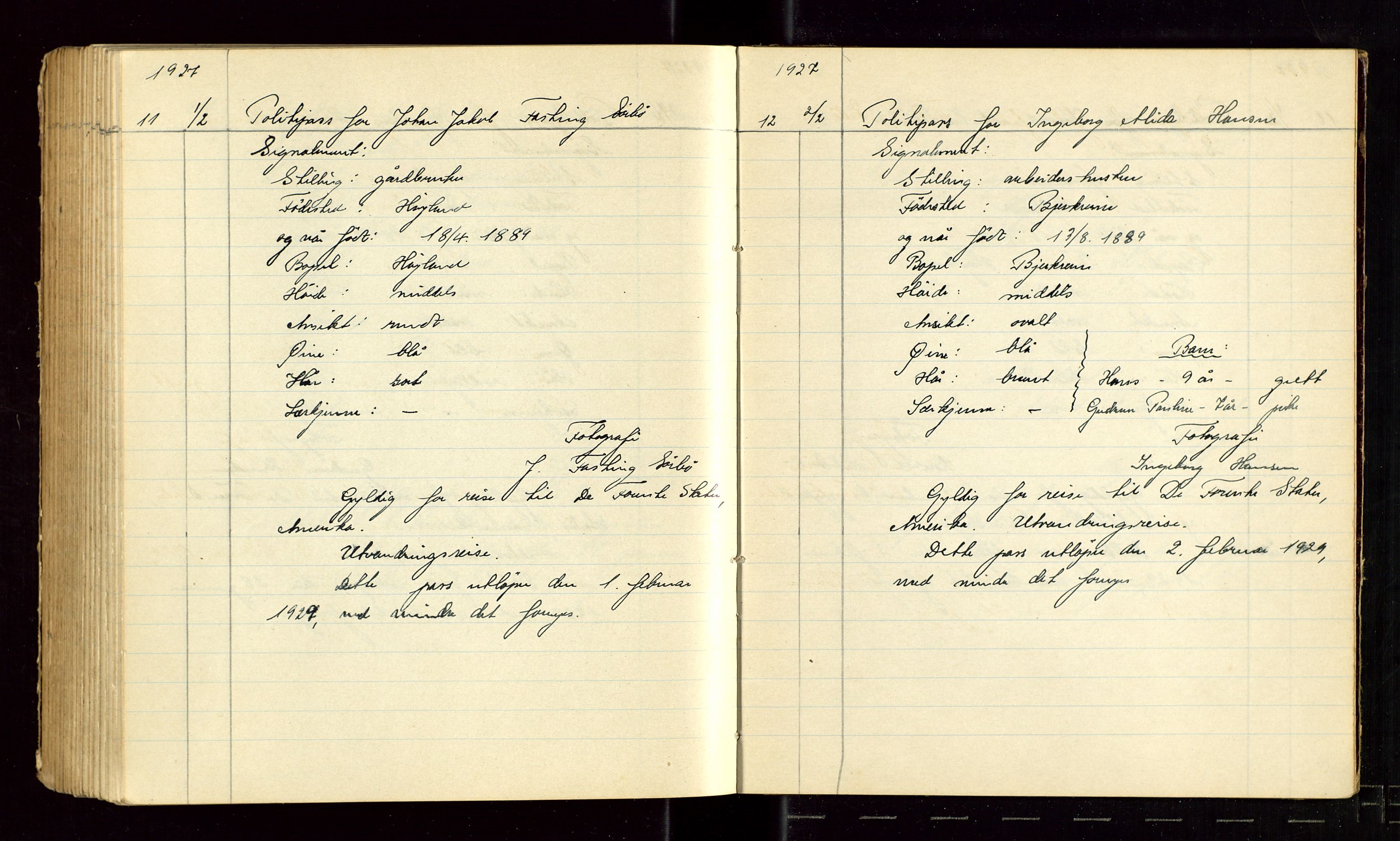 Sandnes politikammer, AV/SAST-A-100446/K/L0003: Passprotokoll, 1922-1927, p. 185