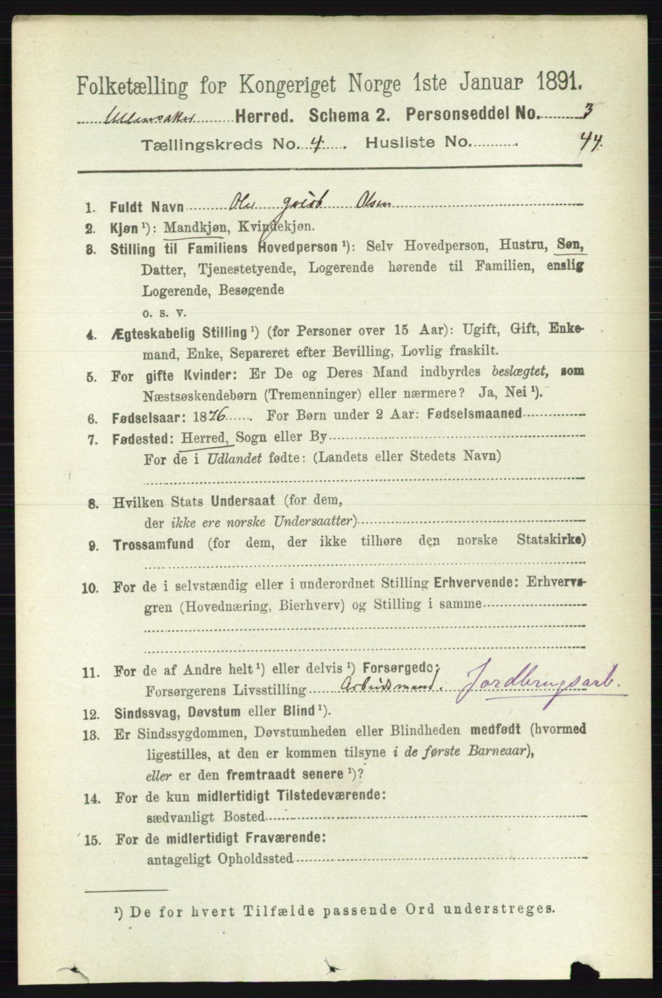 RA, 1891 census for 0235 Ullensaker, 1891, p. 1736