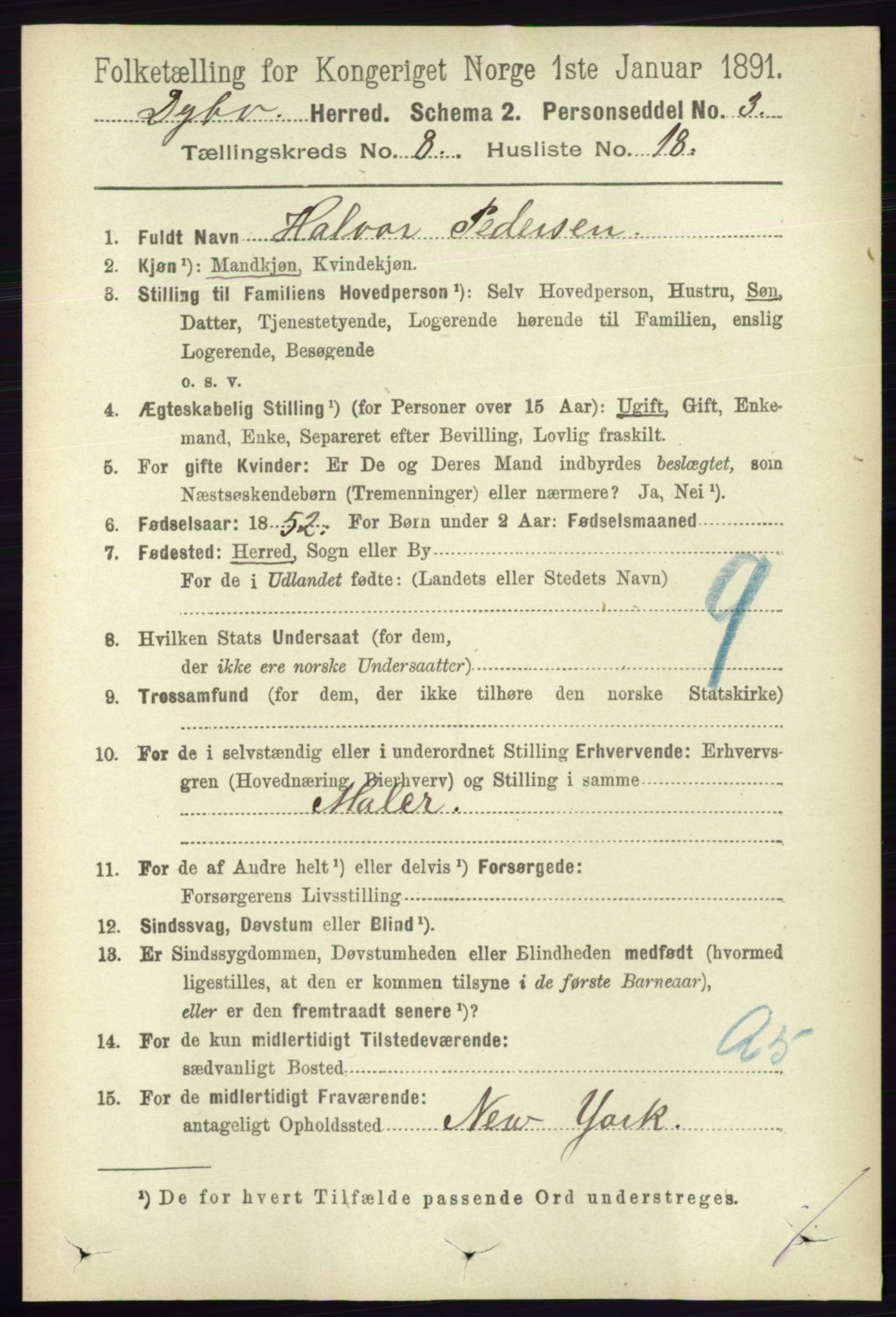 RA, 1891 census for 0915 Dypvåg, 1891, p. 2827