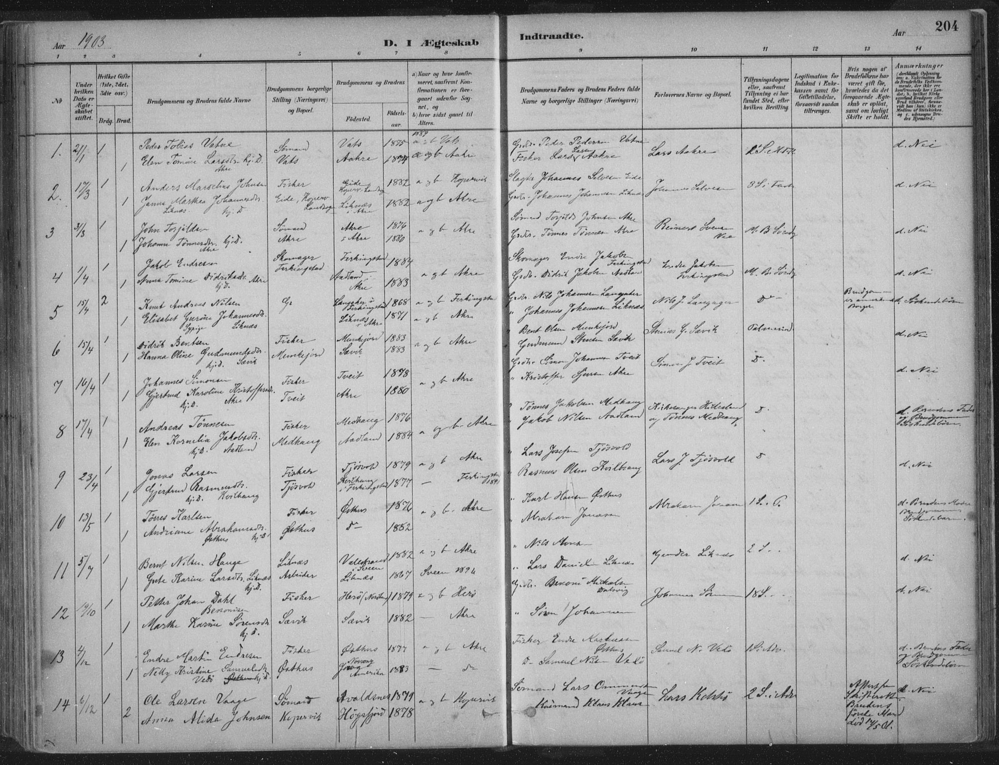 Kopervik sokneprestkontor, SAST/A-101850/H/Ha/Haa/L0004: Parish register (official) no. A 4, 1882-1905, p. 204