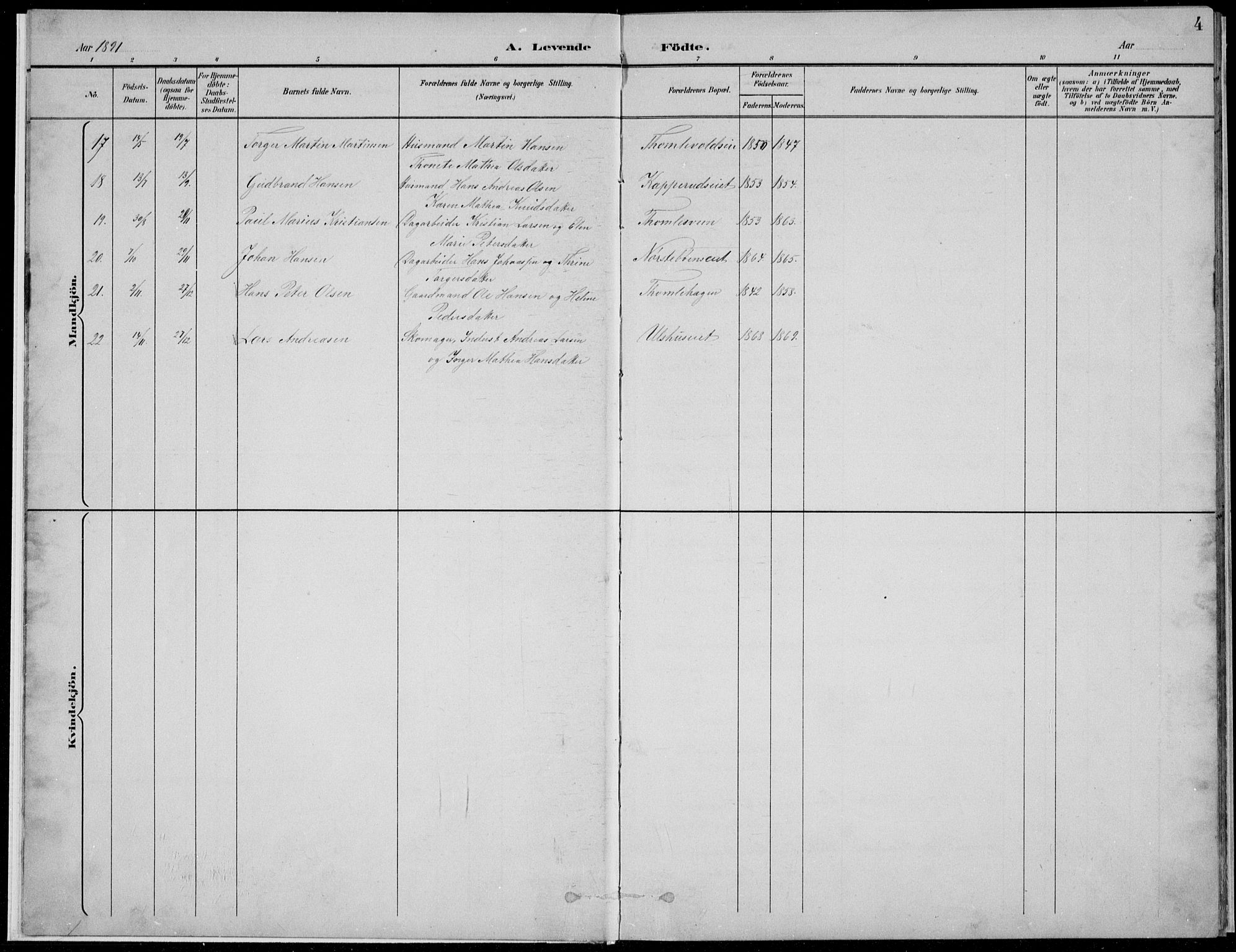 Nordre Land prestekontor, SAH/PREST-124/H/Ha/Hab/L0013: Parish register (copy) no. 13, 1891-1904, p. 4