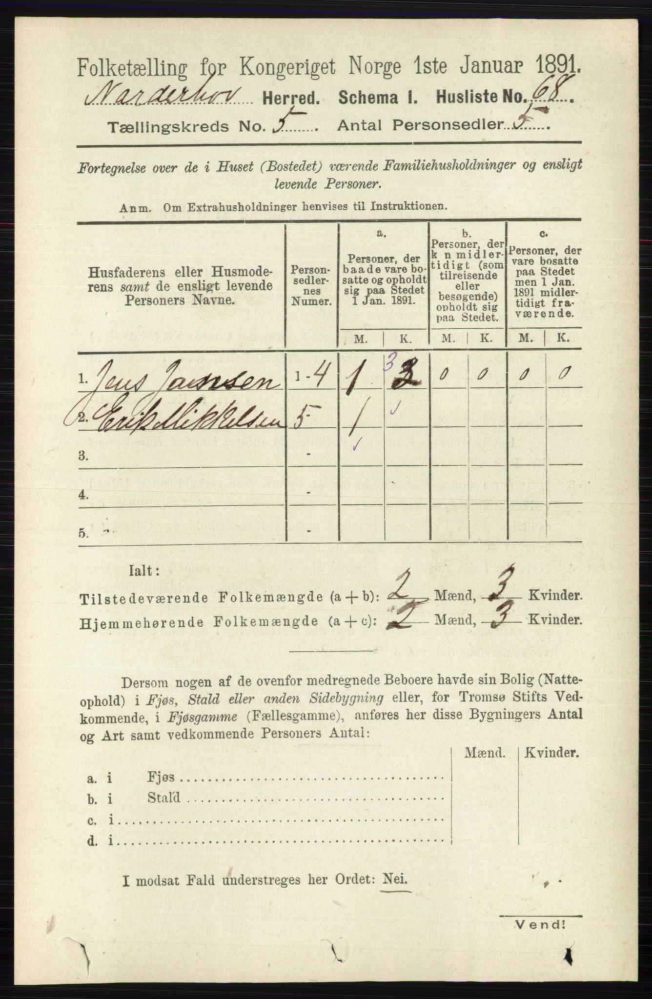 RA, 1891 census for 0613 Norderhov, 1891, p. 3508