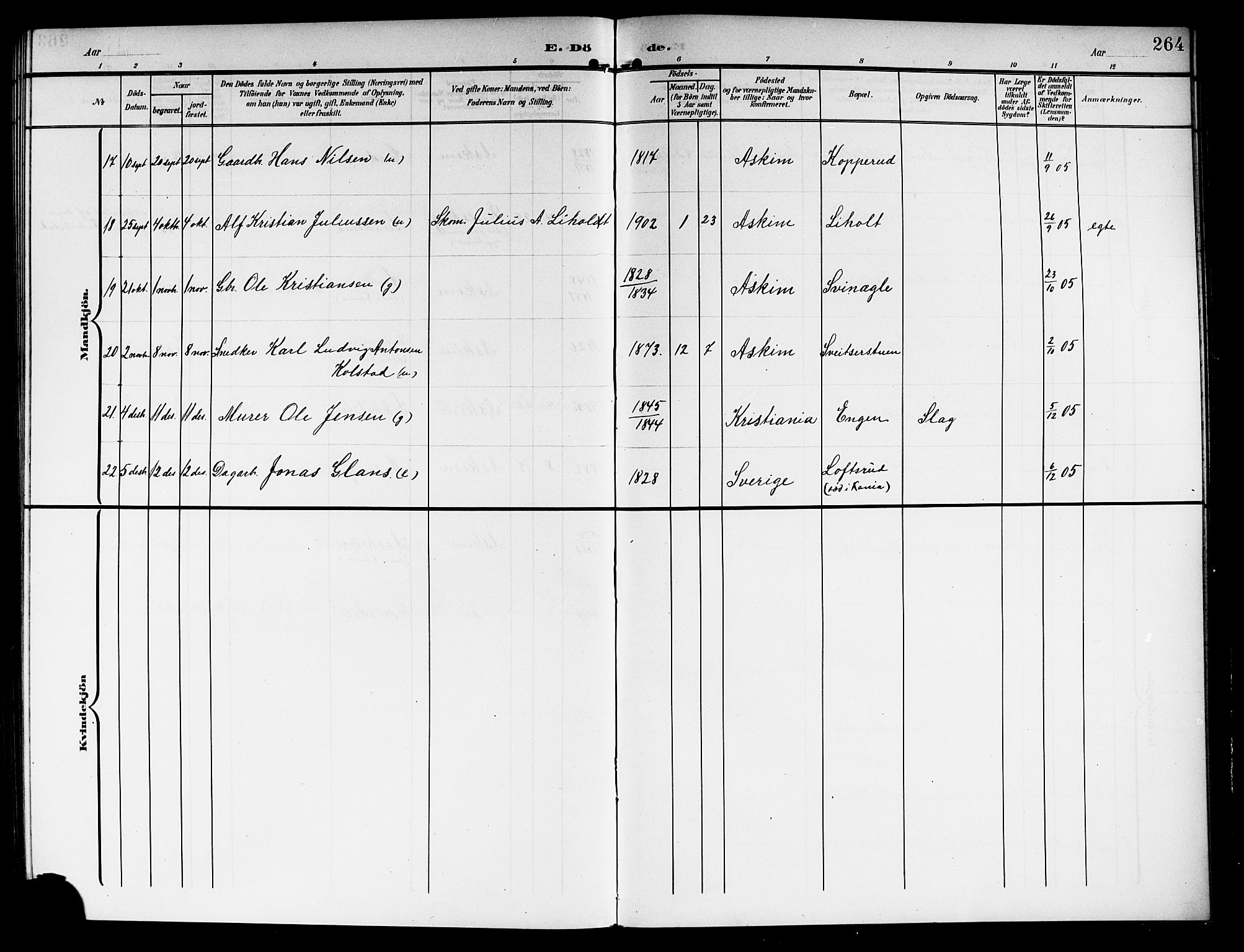 Askim prestekontor Kirkebøker, AV/SAO-A-10900/G/Ga/L0002: Parish register (copy) no. 2, 1903-1921, p. 264