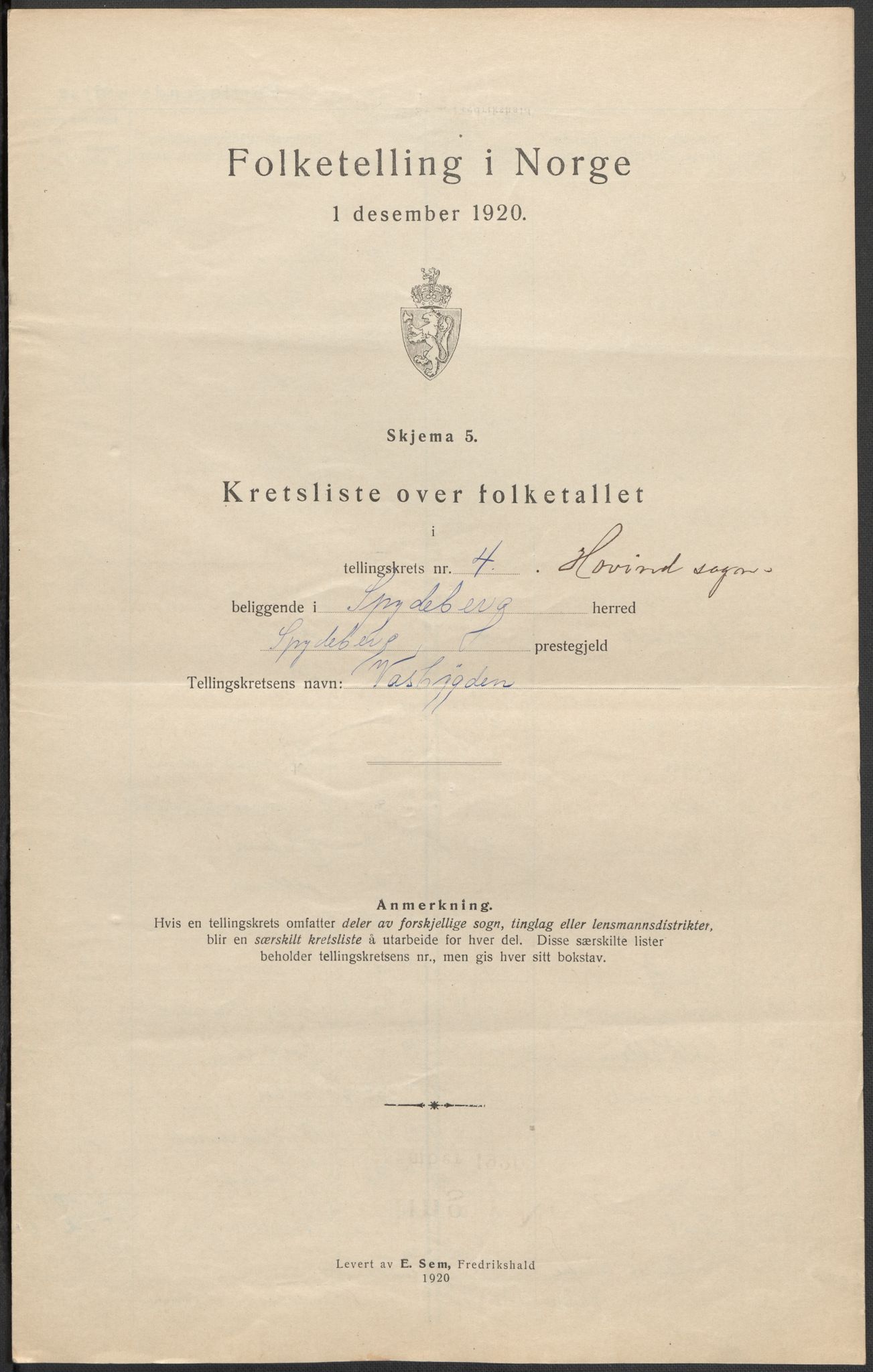 SAO, 1920 census for Spydeberg, 1920, p. 22