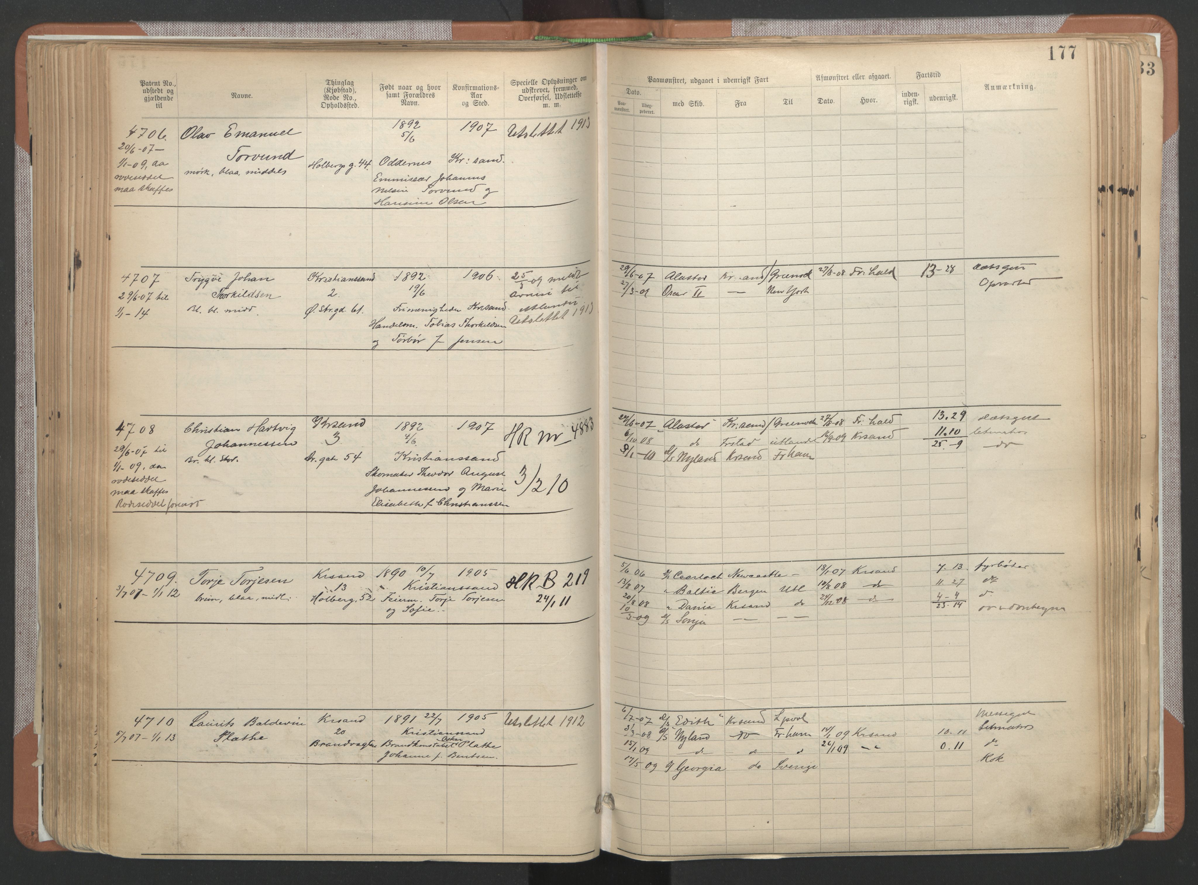 Kristiansand mønstringskrets, AV/SAK-2031-0015/F/Fa/L0007: Annotasjonsrulle nr 3831-6645, I-5, 1898-1920, p. 257