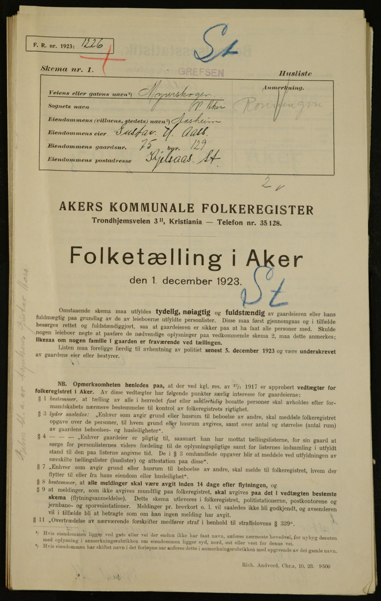 , Municipal Census 1923 for Aker, 1923, p. 15548