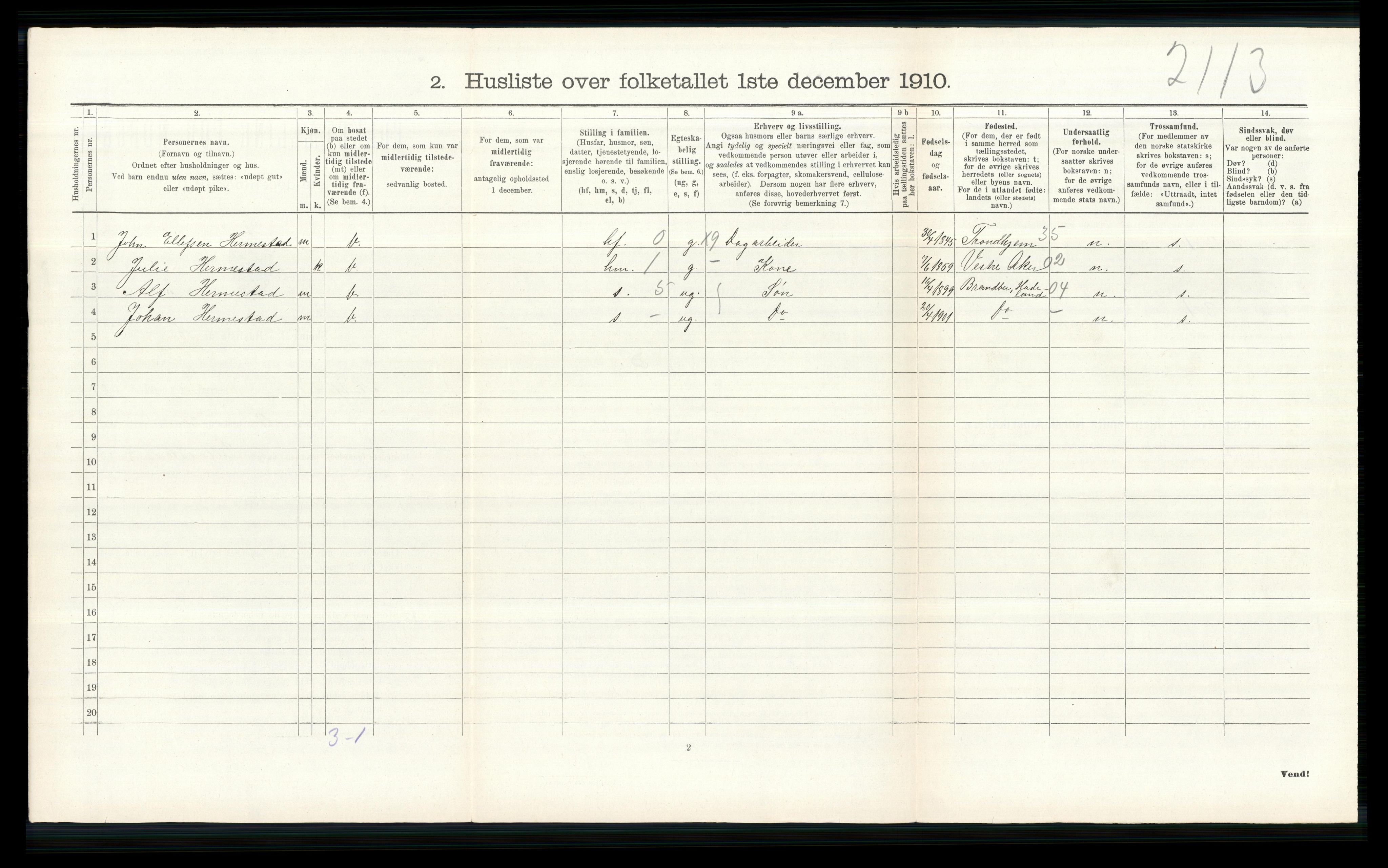 RA, 1910 census for Nittedal, 1910, p. 436