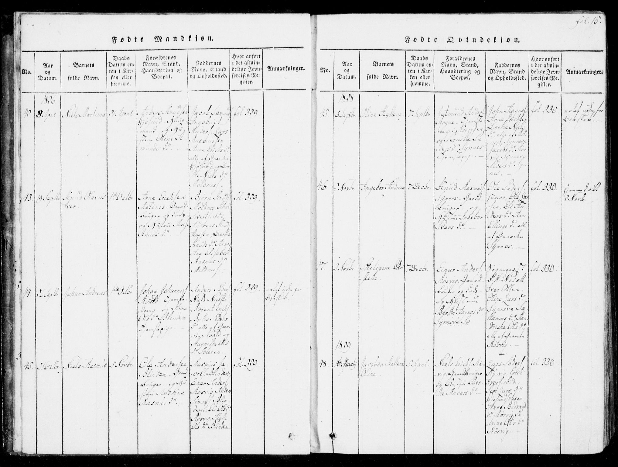 Ministerialprotokoller, klokkerbøker og fødselsregistre - Møre og Romsdal, SAT/A-1454/537/L0517: Parish register (official) no. 537A01, 1818-1862, p. 15