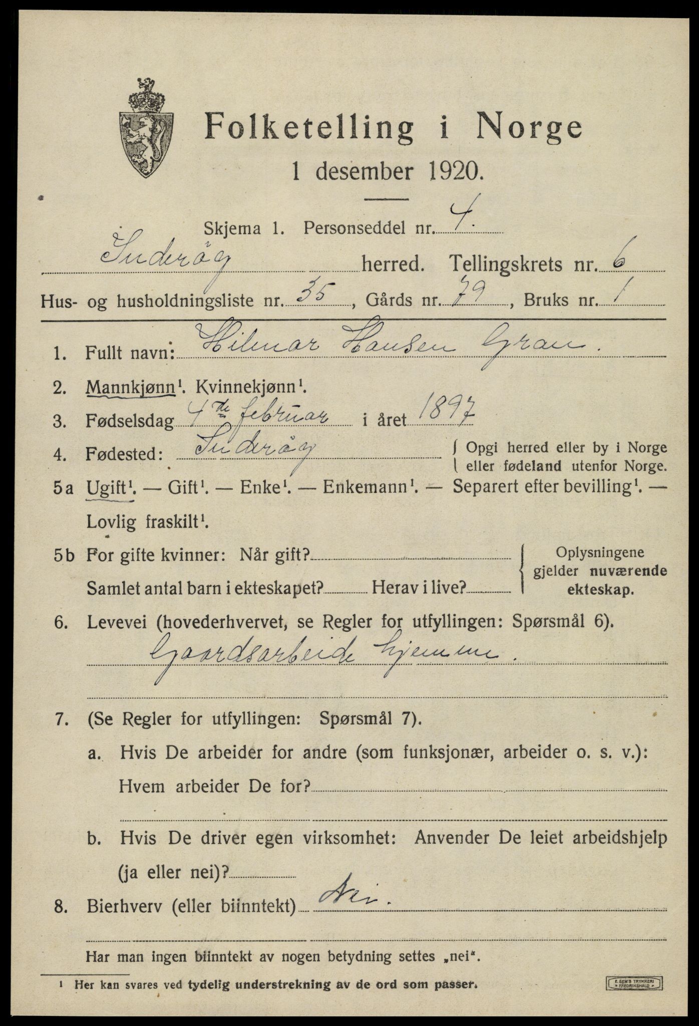 SAT, 1920 census for Inderøy, 1920, p. 5081