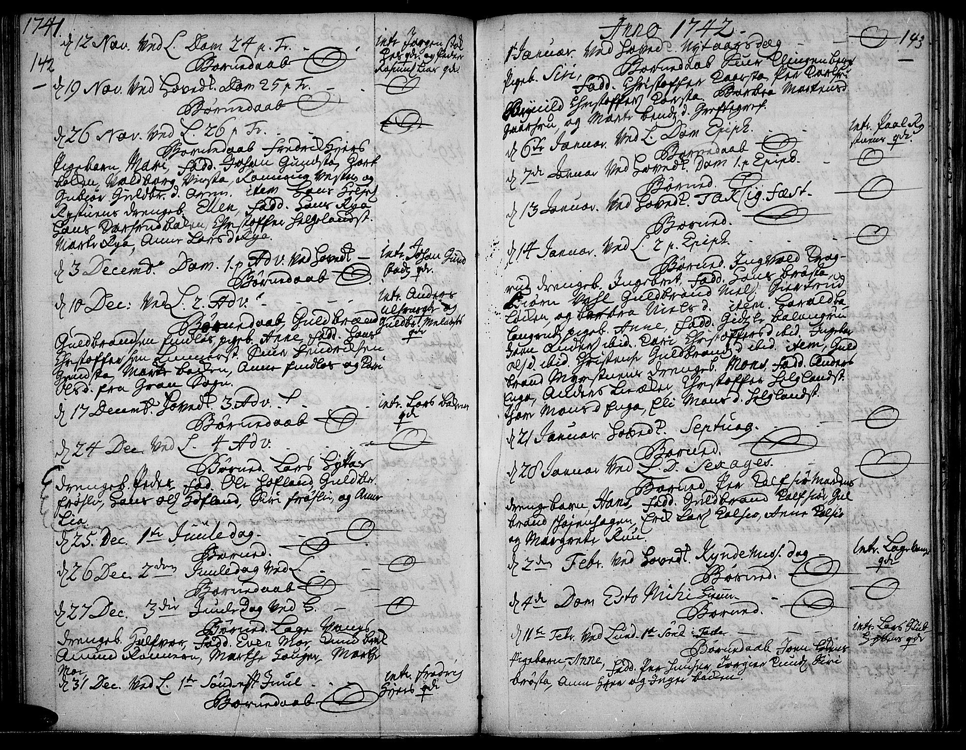 Jevnaker prestekontor, AV/SAH-PREST-116/H/Ha/Haa/L0002: Parish register (official) no. 2, 1725-1751, p. 142-143